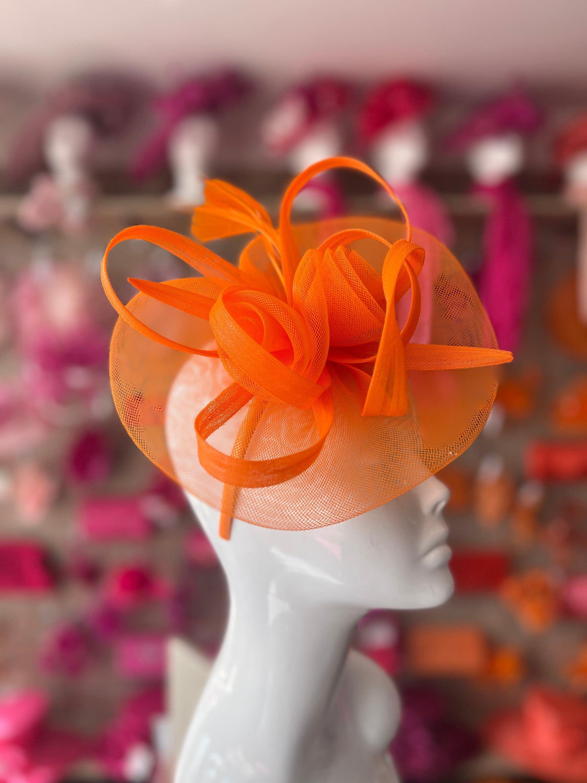 Orange Crinoline Saucer Fascinator With Loops &amp; Feathers