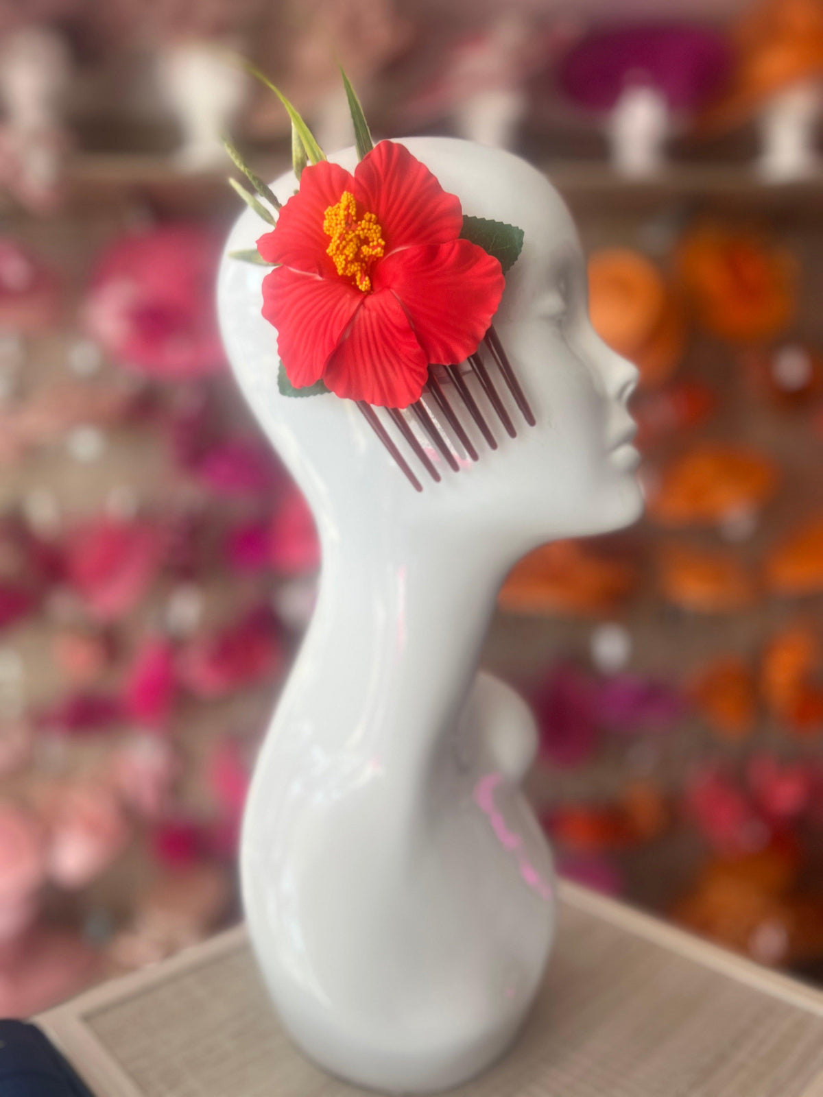 Coral Hawaiian Hair Flower Comb