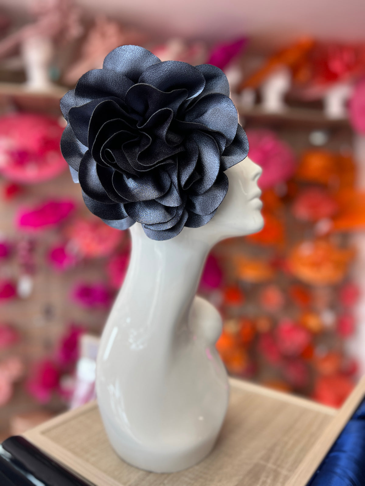 Gunmetal Large Satin Rose Flower Fascinator