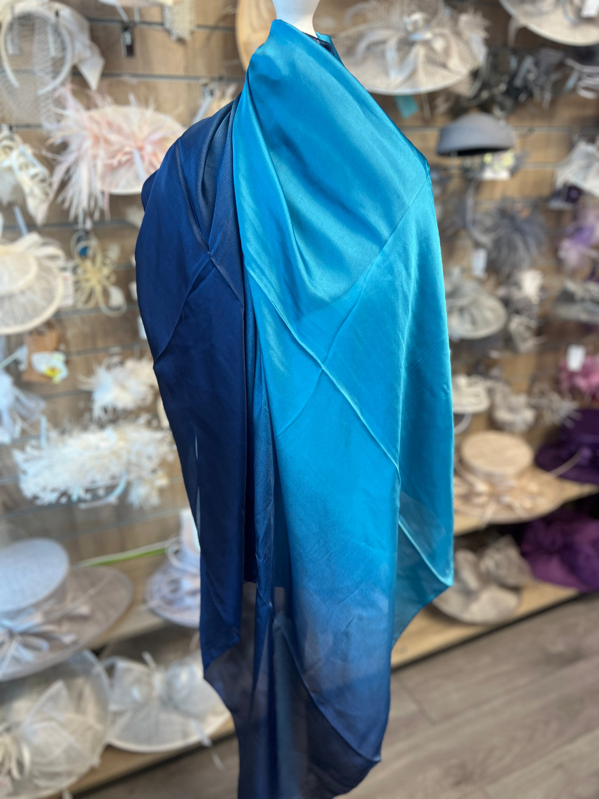 Turquoise &amp; Navy Blue Ombre Silk Scarf