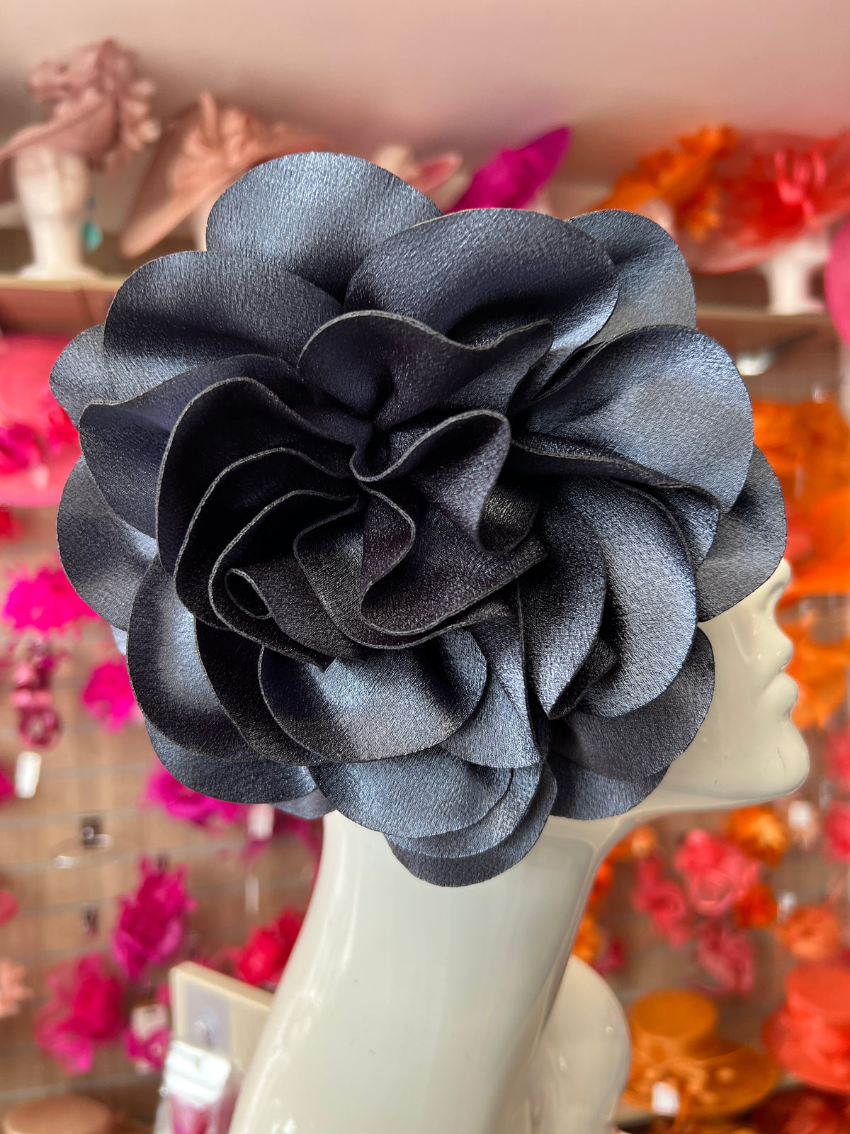 Gunmetal Large Satin Rose Flower Fascinator
