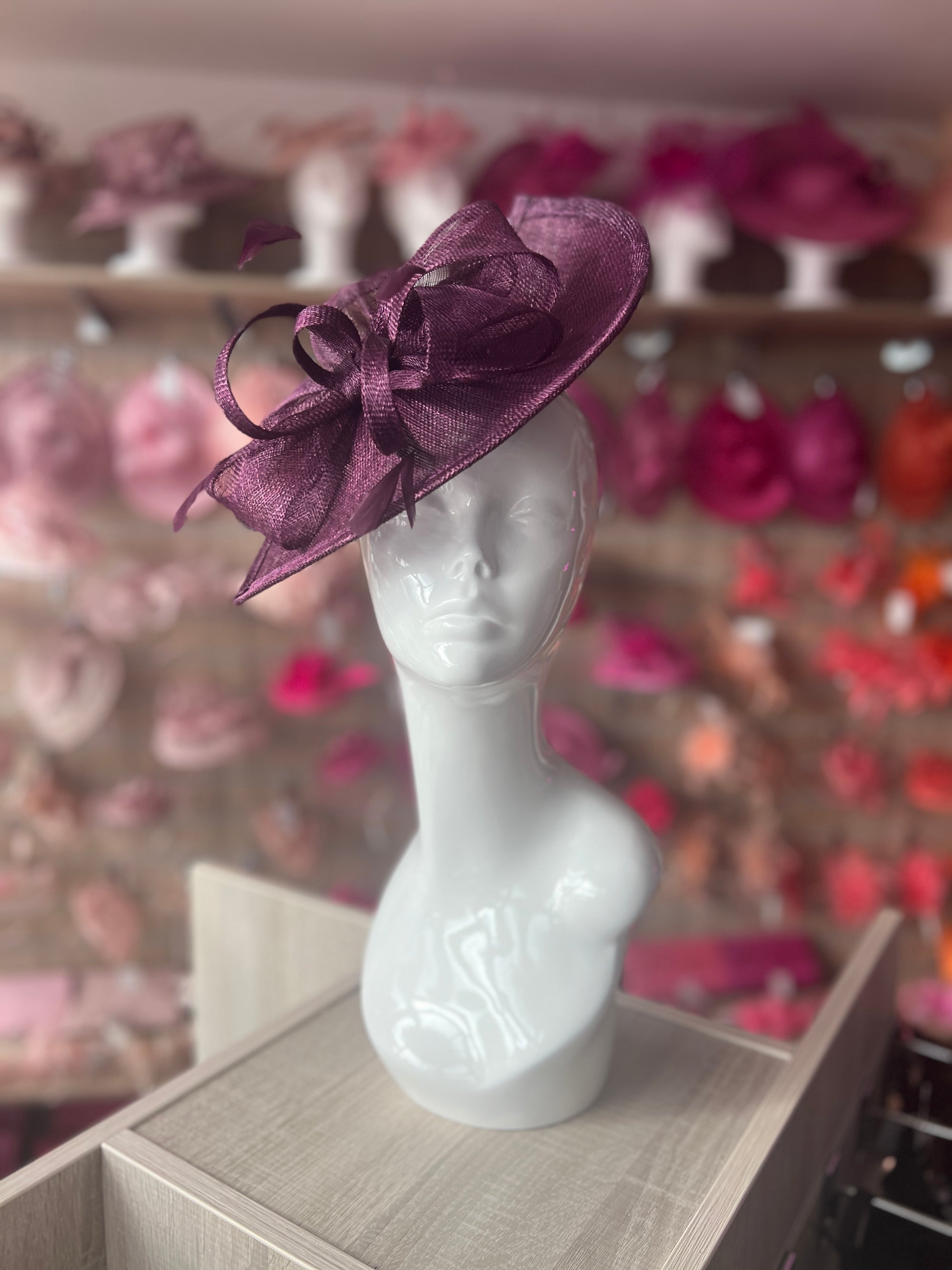 Stylish Blackcurrant Disc Fascinator with Decorative Bow