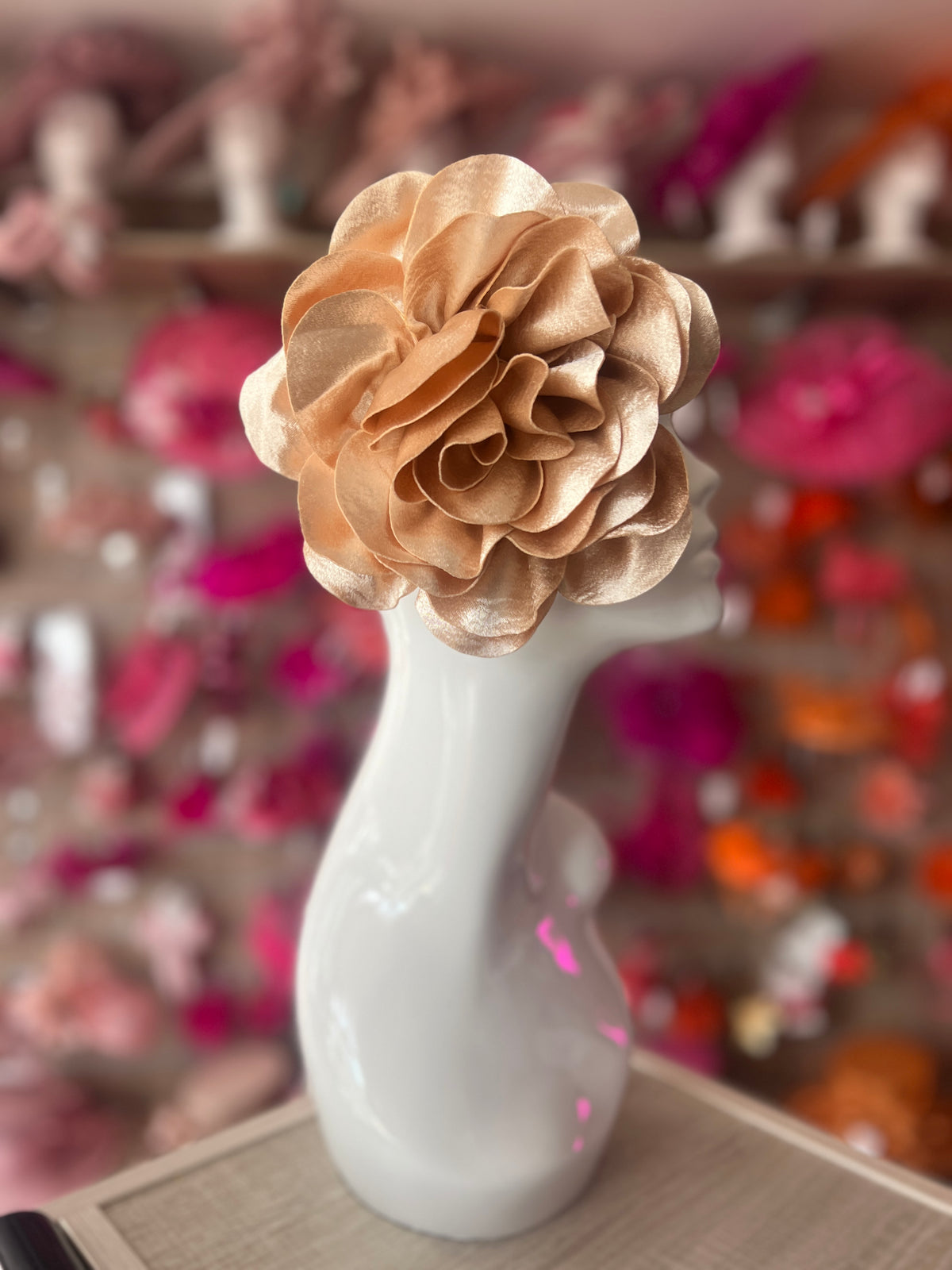 Light Gold Large Satin Rose Flower Fascinator