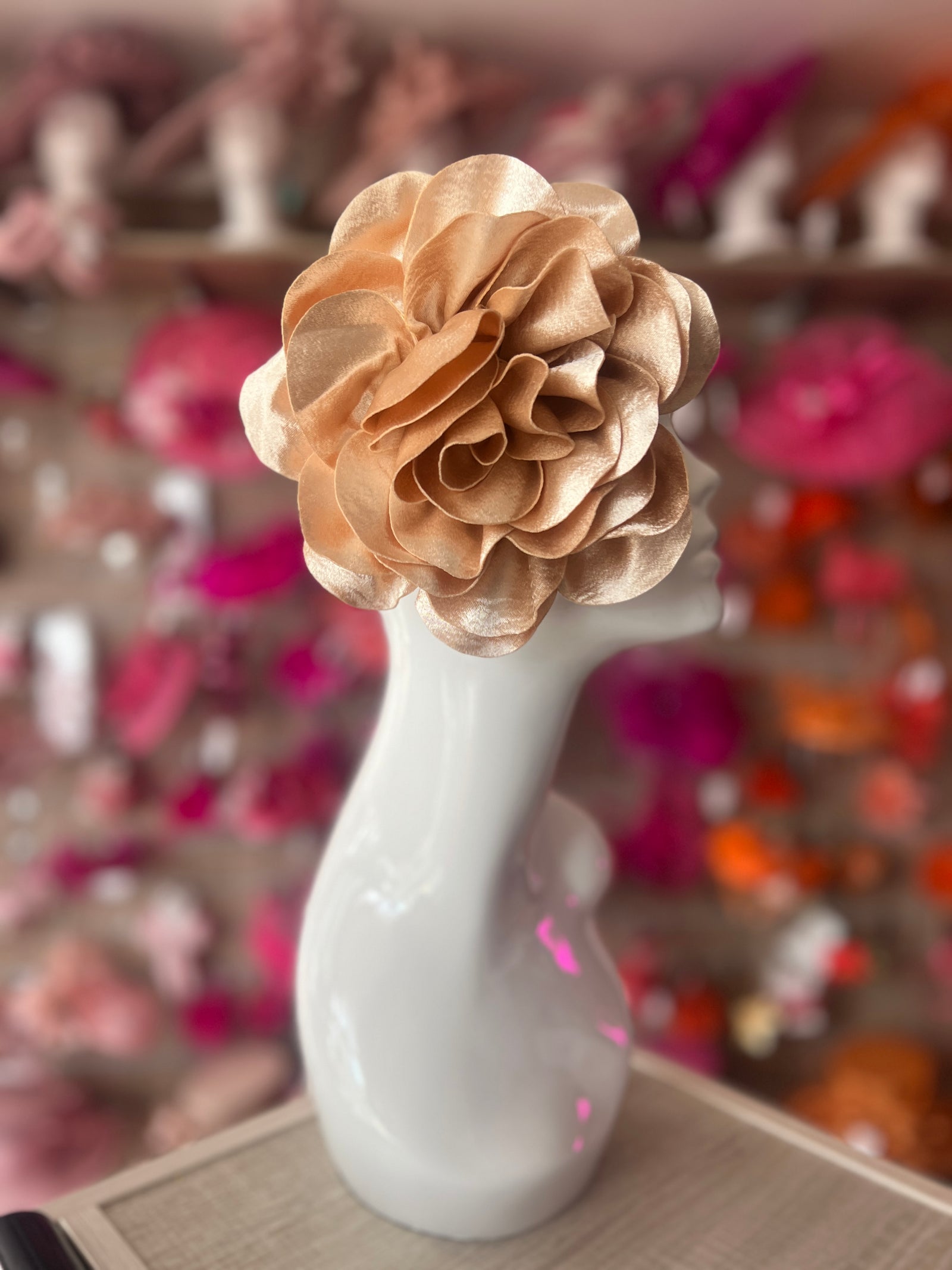 Light Gold Large Satin Rose Flower Fascinator