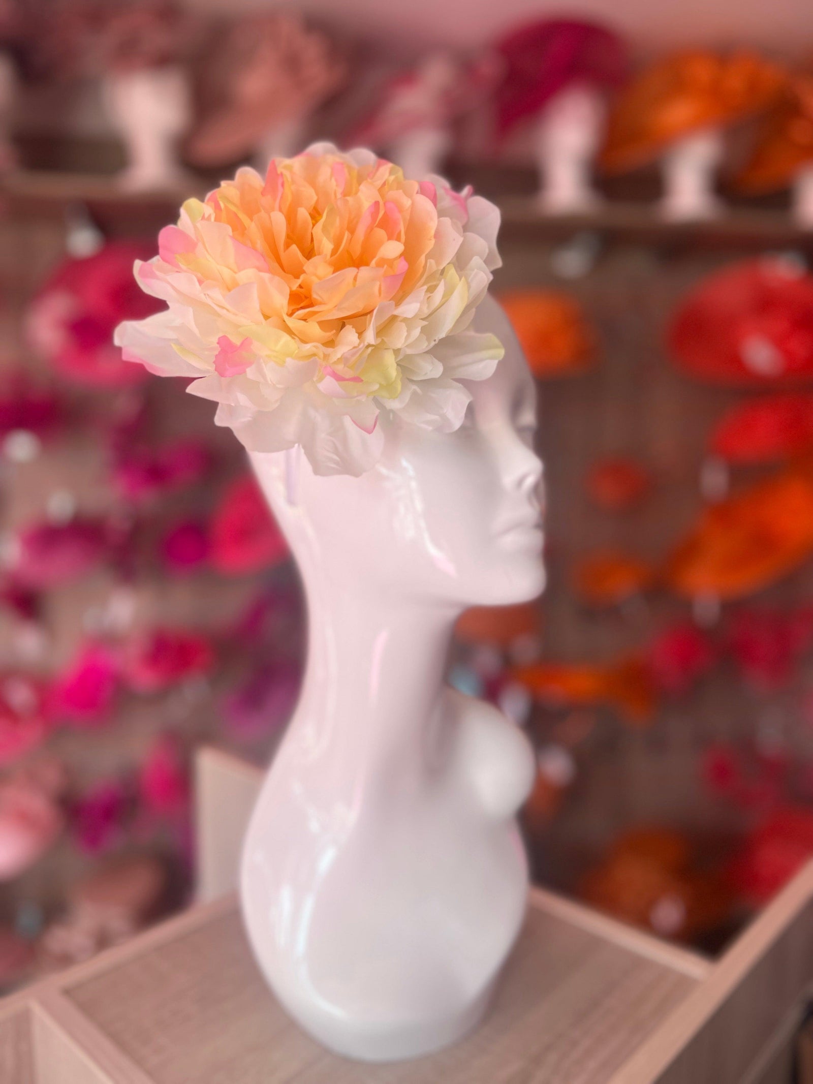 Cream and Apricot Large Peony Flower Headband