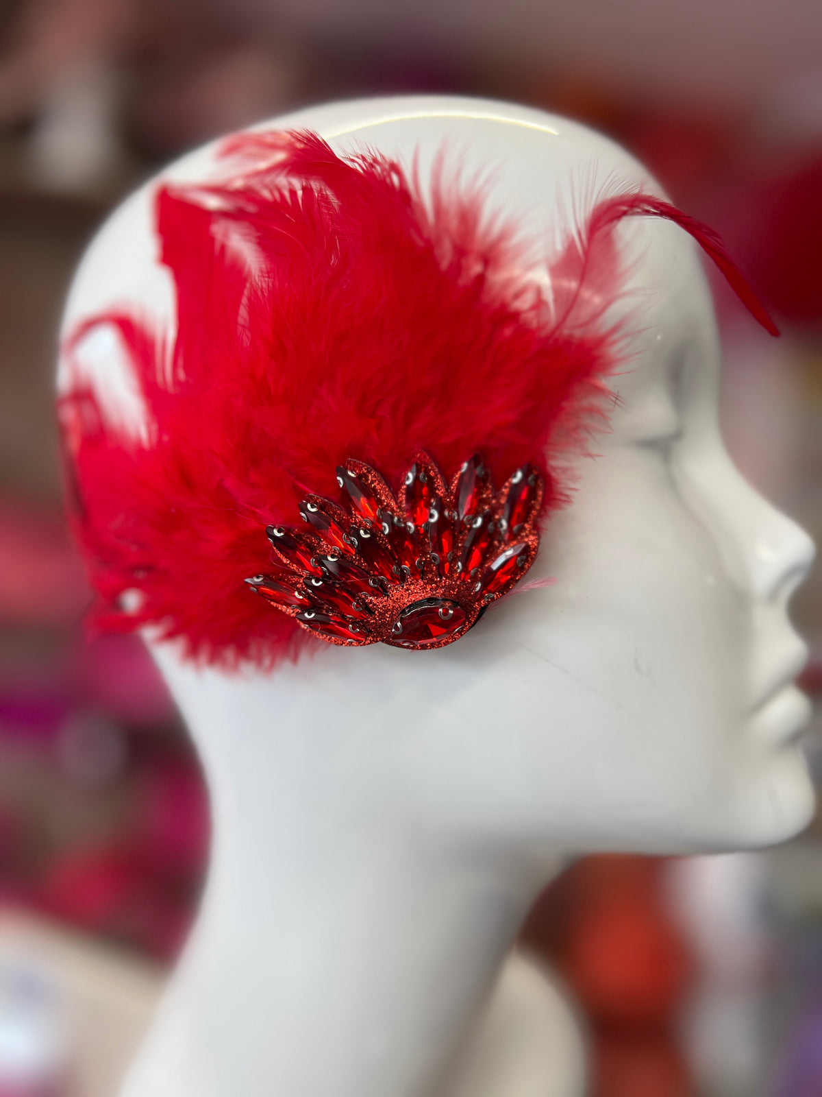 Red Art Deco Style Feather Flapper Hair Clip