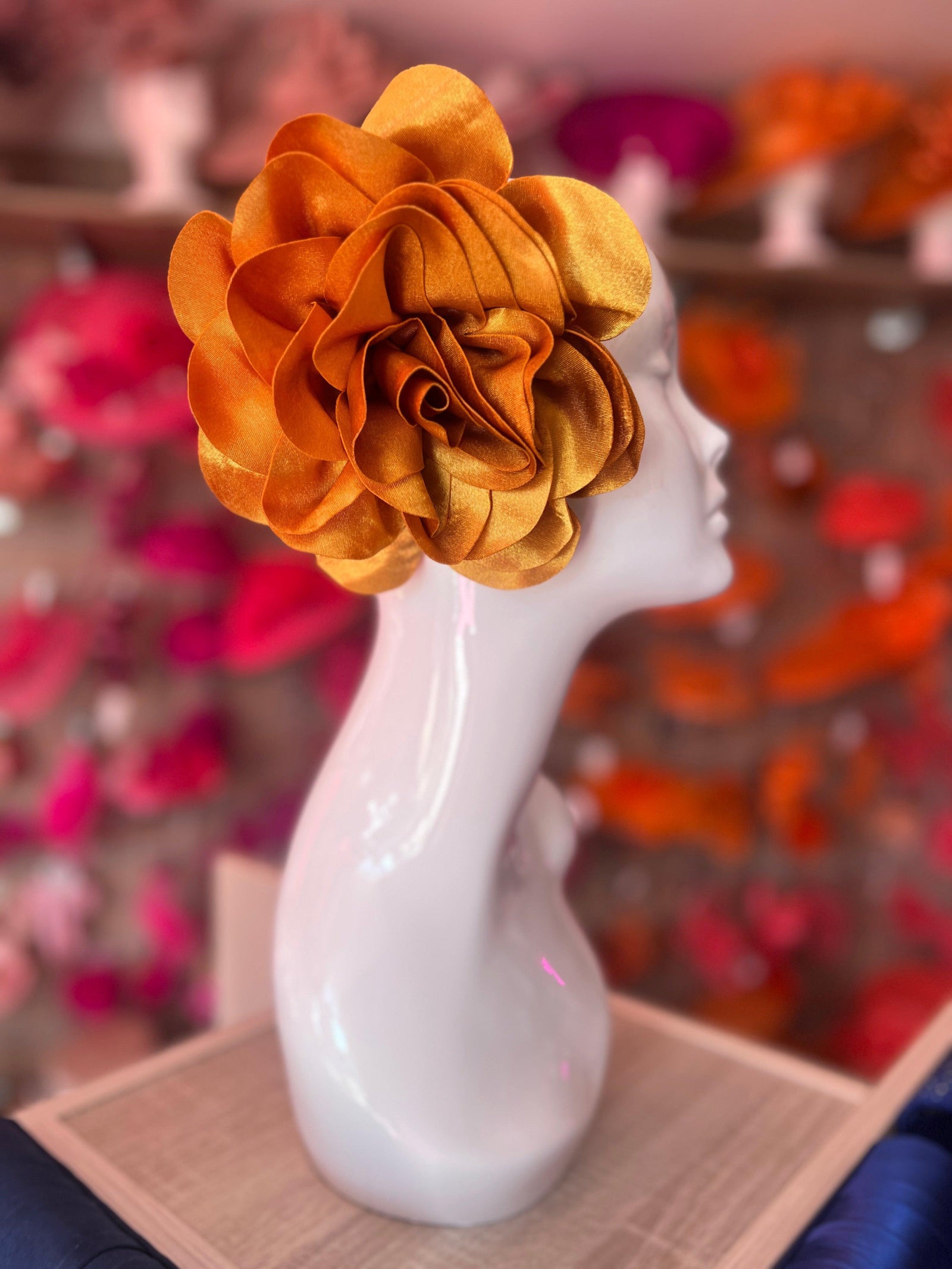 Gold Large Satin Rose Flower Fascinator