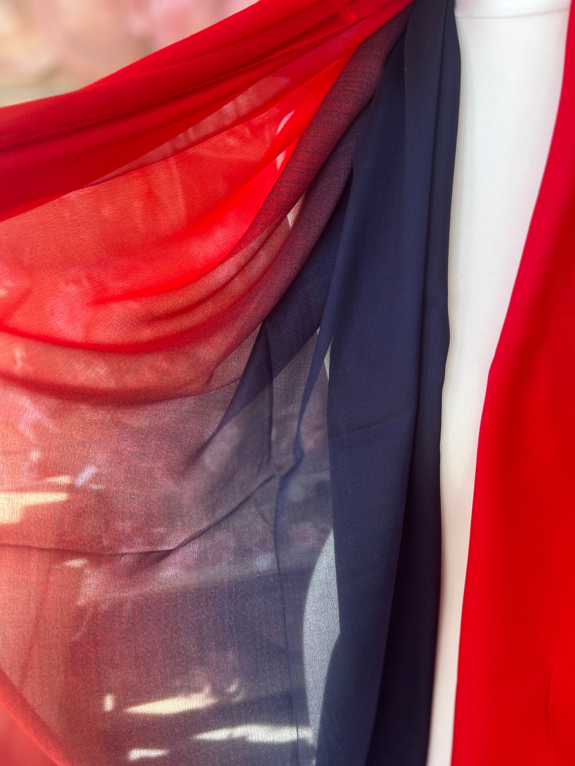 Luxury Navy & Red Ombre Silk Scarf