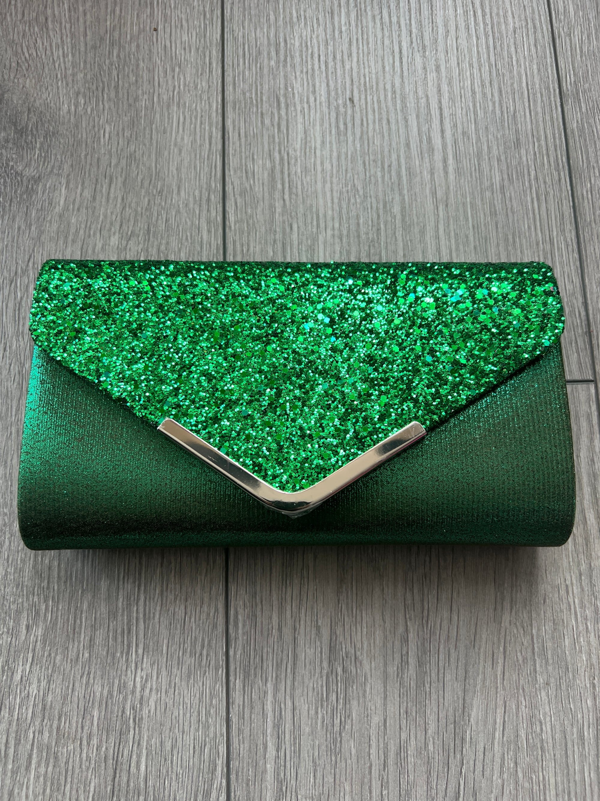 Green Glitter Clutch Bag