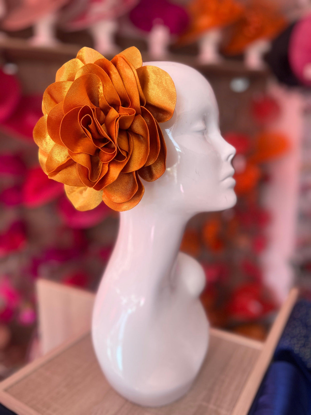 Gold Large Satin Rose Flower Fascinator