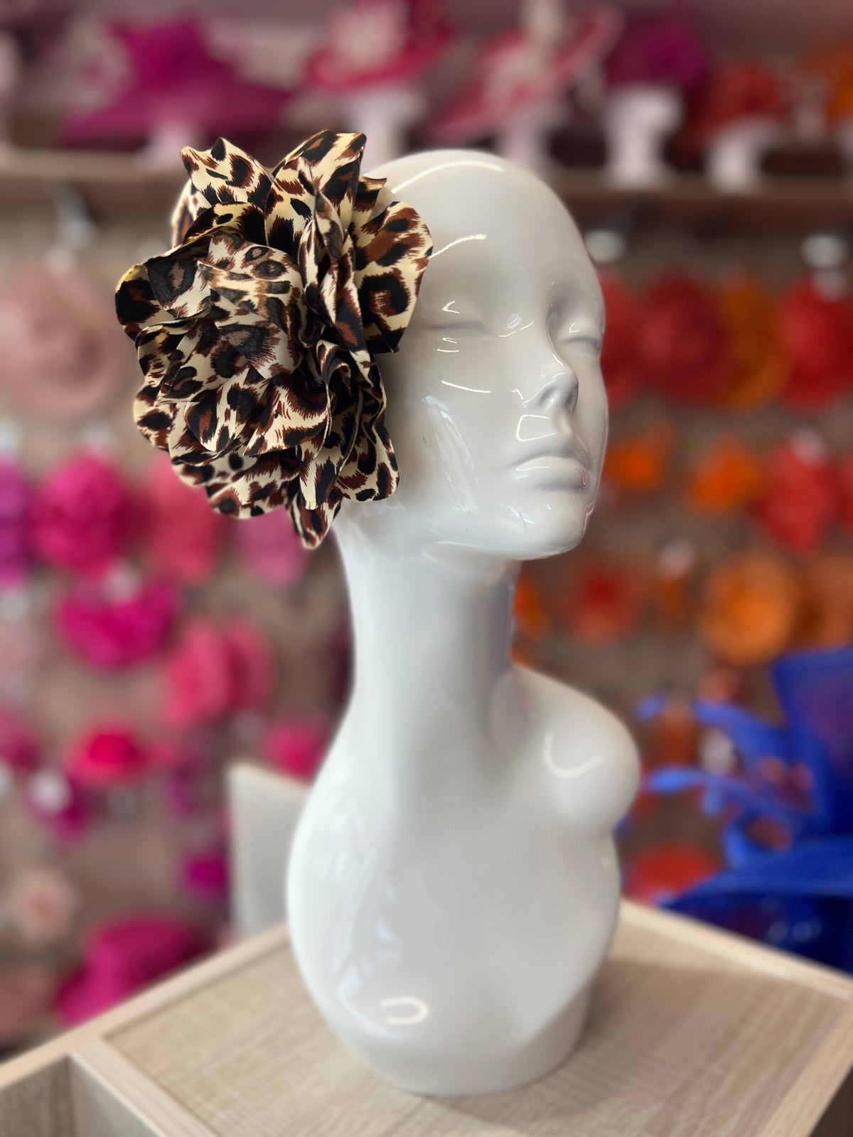 Leopard Print Large Satin Rose Flower Fascinator