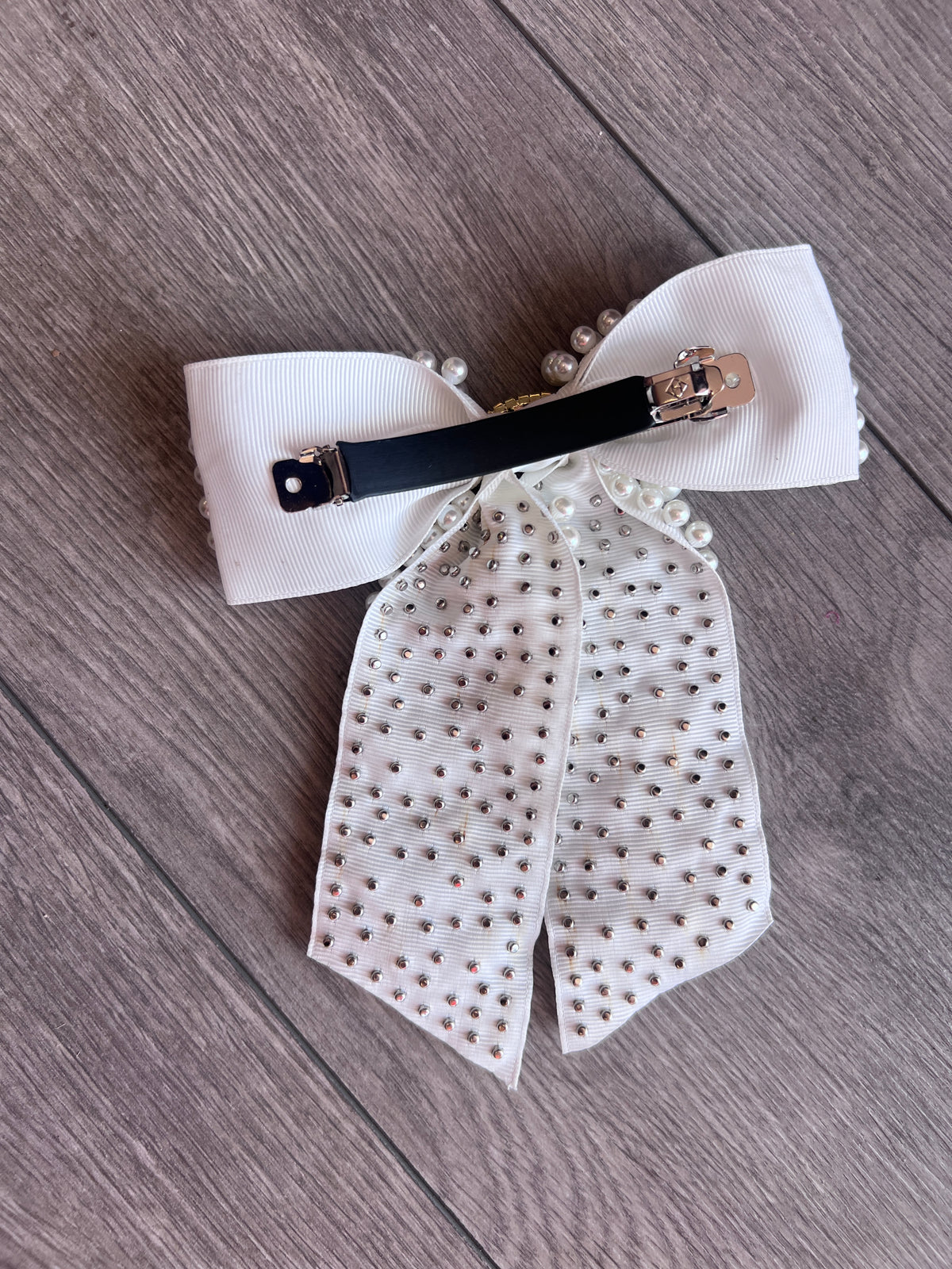 Ivory Pearl Bow Barrette Hair Clip
