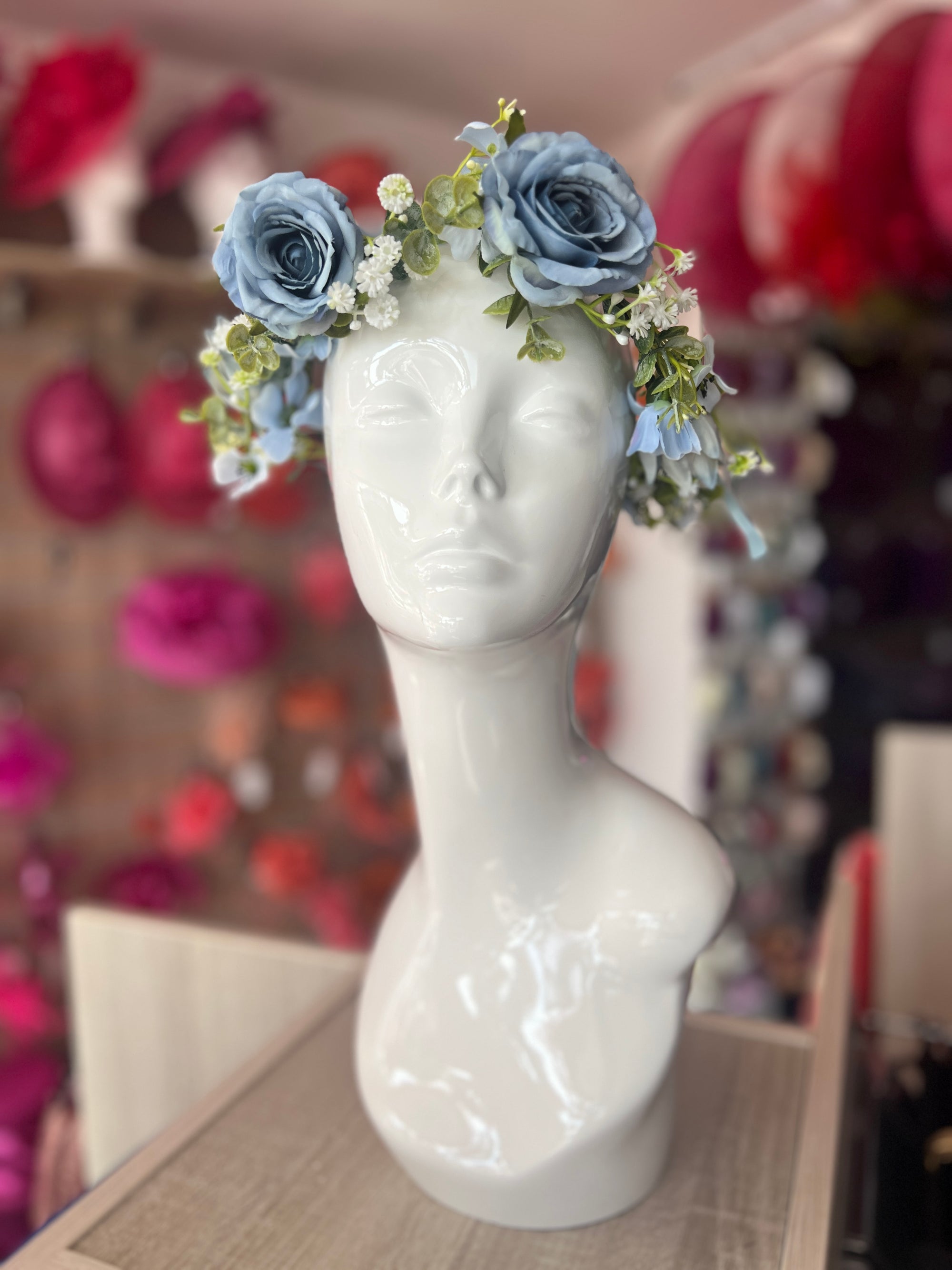 Powder Blue Vintage Rose & Flower Crown Hair Garland