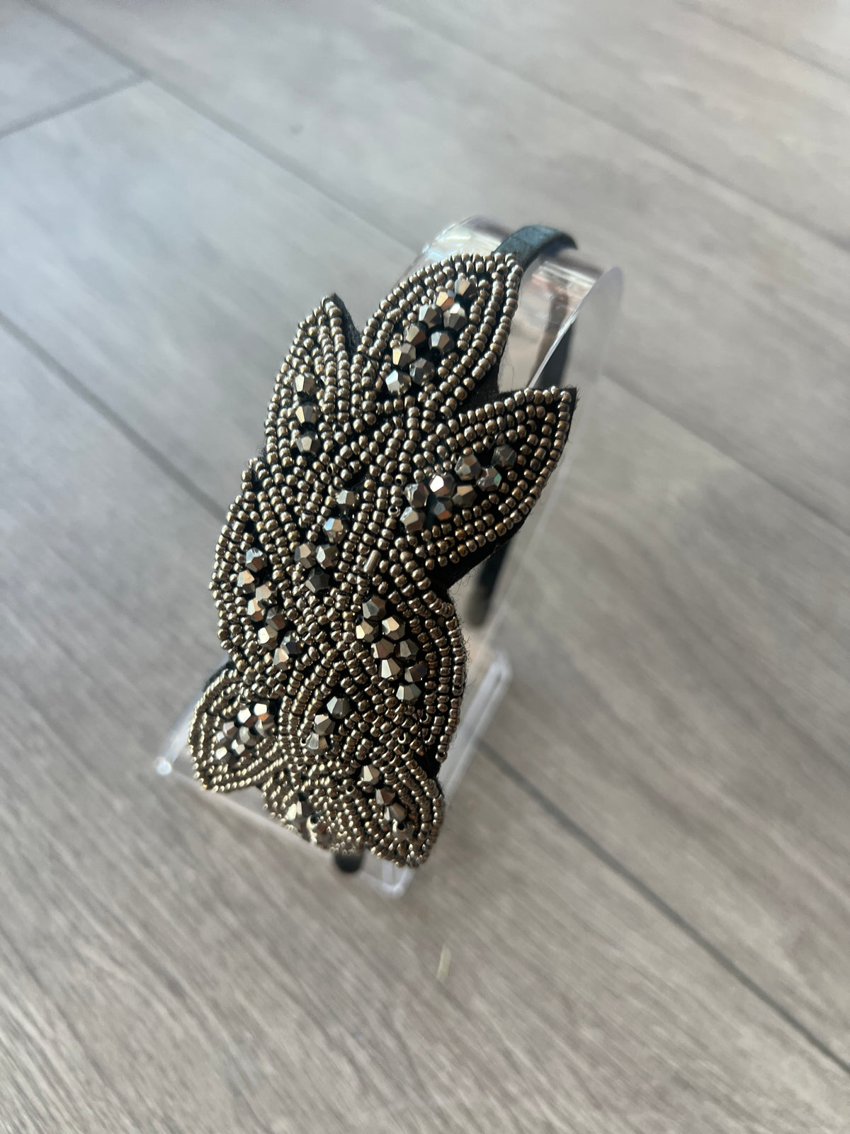 Vintage 1920's Silver Leaf Beaded Headband