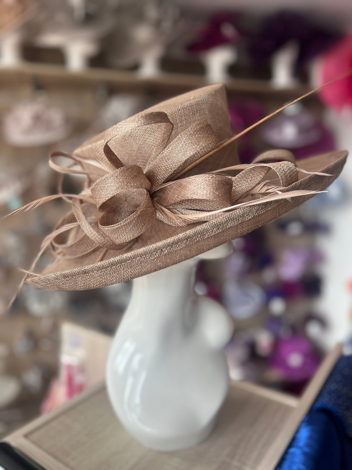Classic Sinamay Taupe Wedding Hat