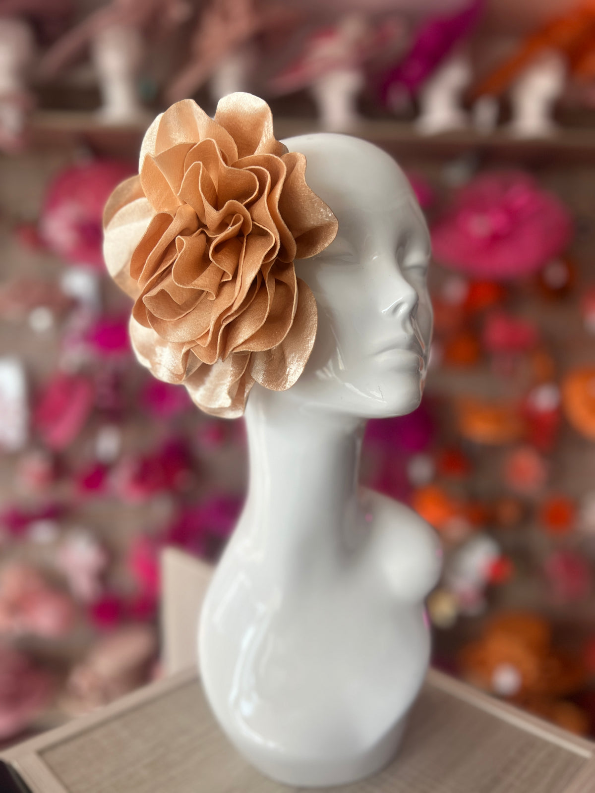 Light Gold Large Satin Rose Flower Fascinator