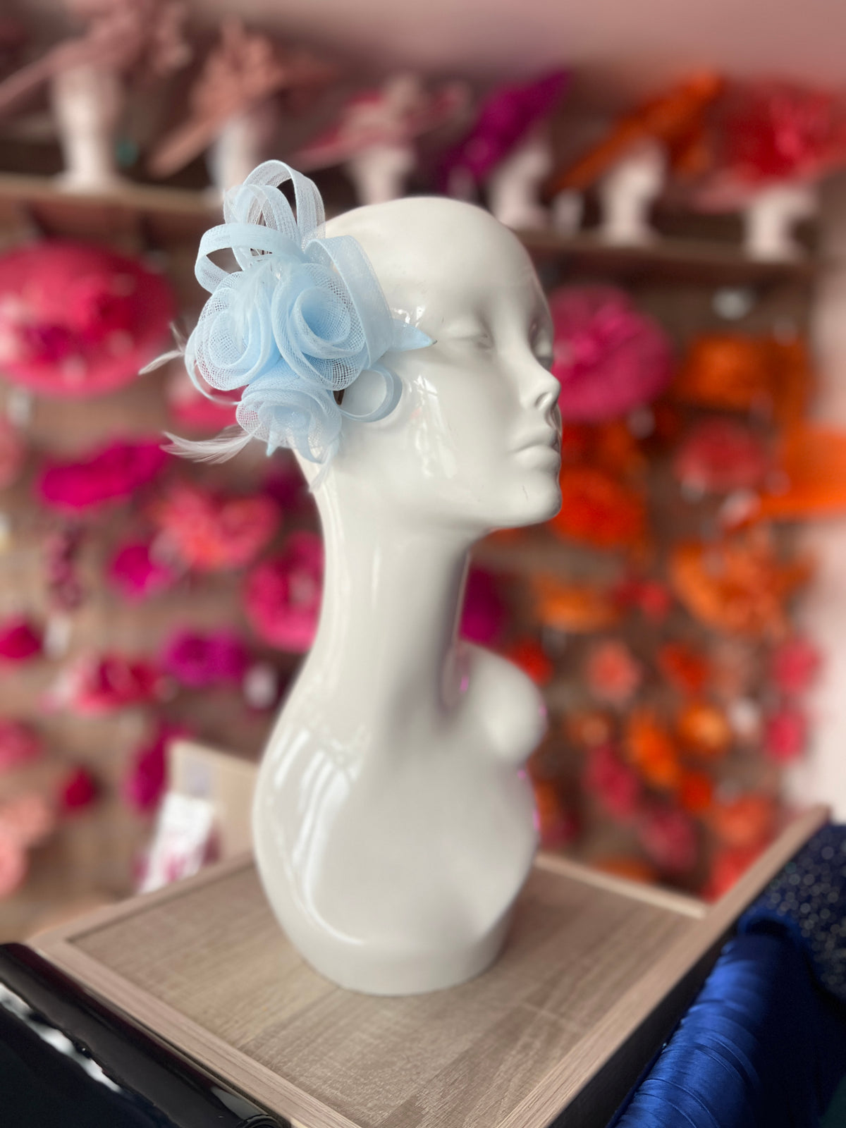 Small Fluted Crinoline Hair Fascinator Pale Blue