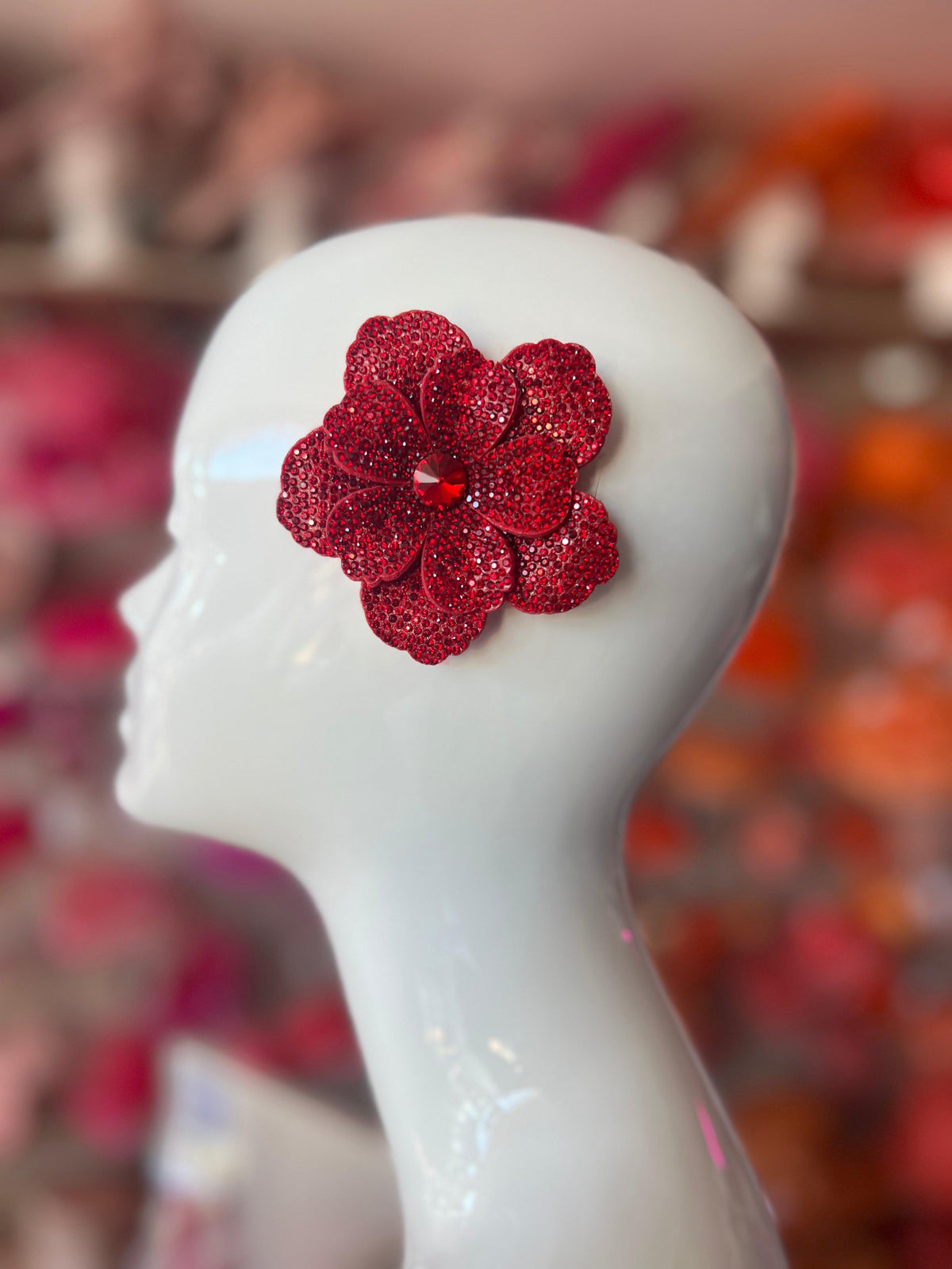 Red Diamante Small Flower Hair Clip
