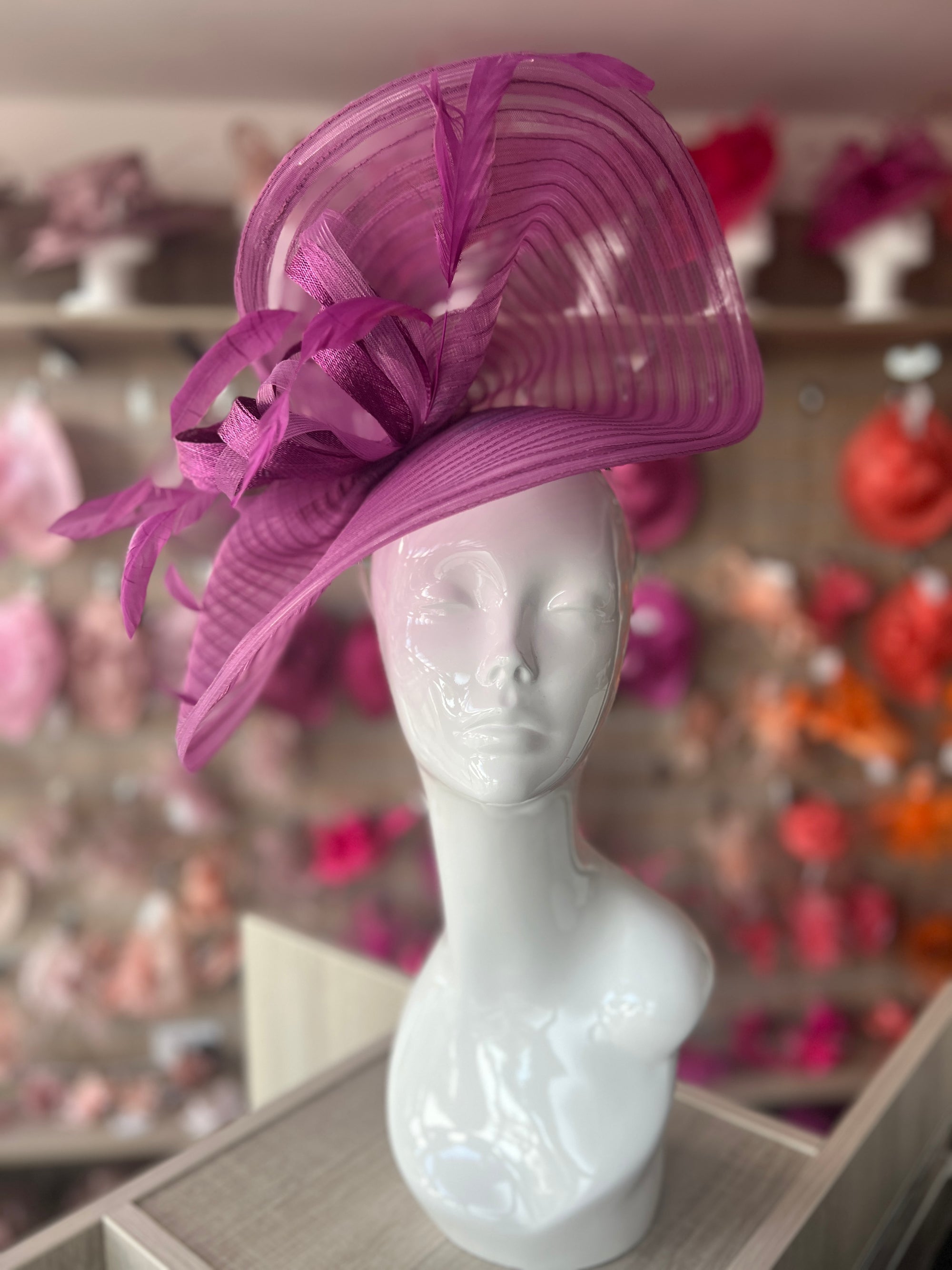 Grape Crinoline Hatinator with Loops & Feathers