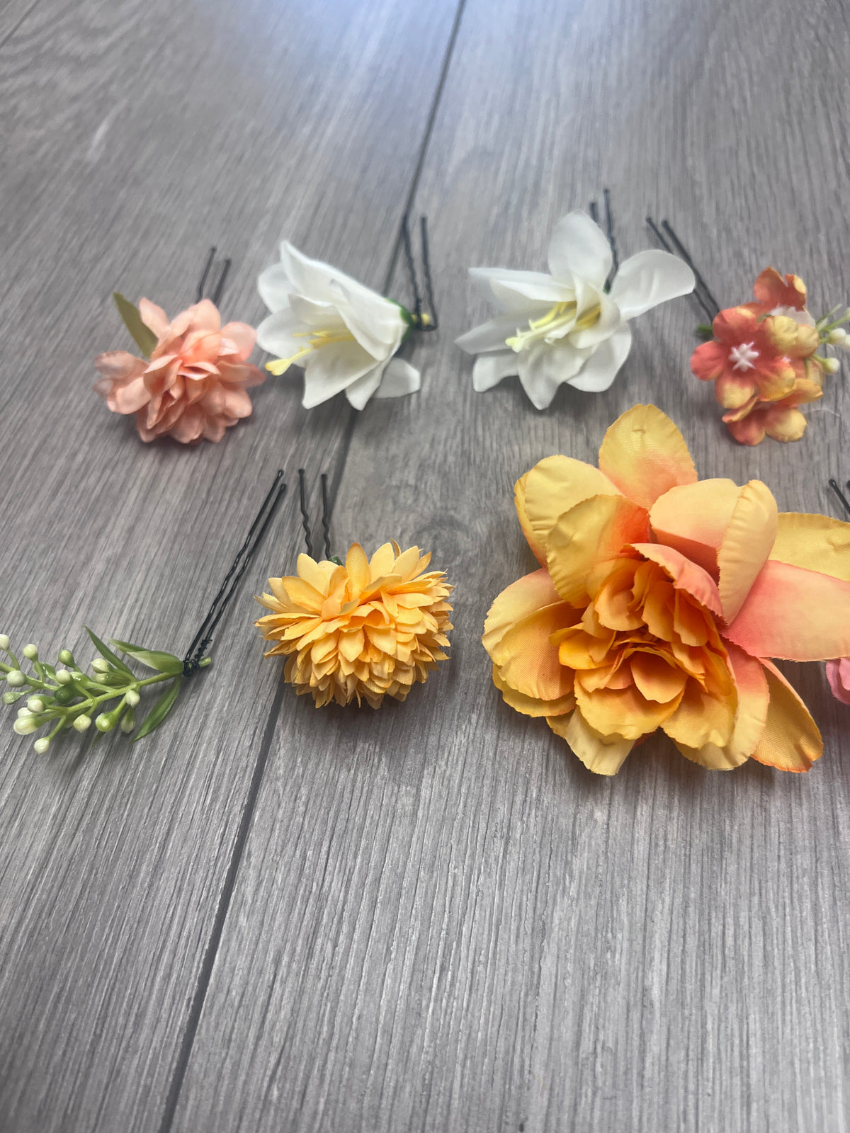 Set Of 12 Orange &amp; White Floral Bridal Hair Pins