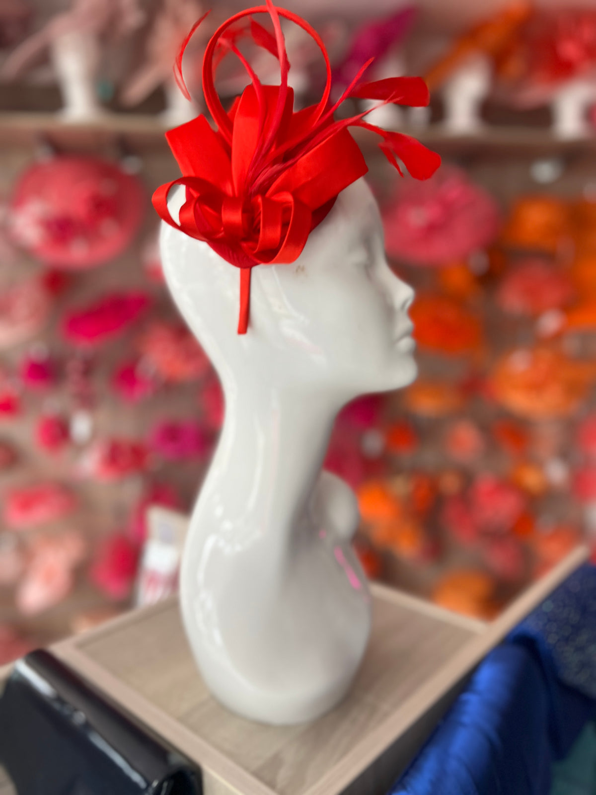 Red Fascinator Headband With Looped Satin &amp; Feathers