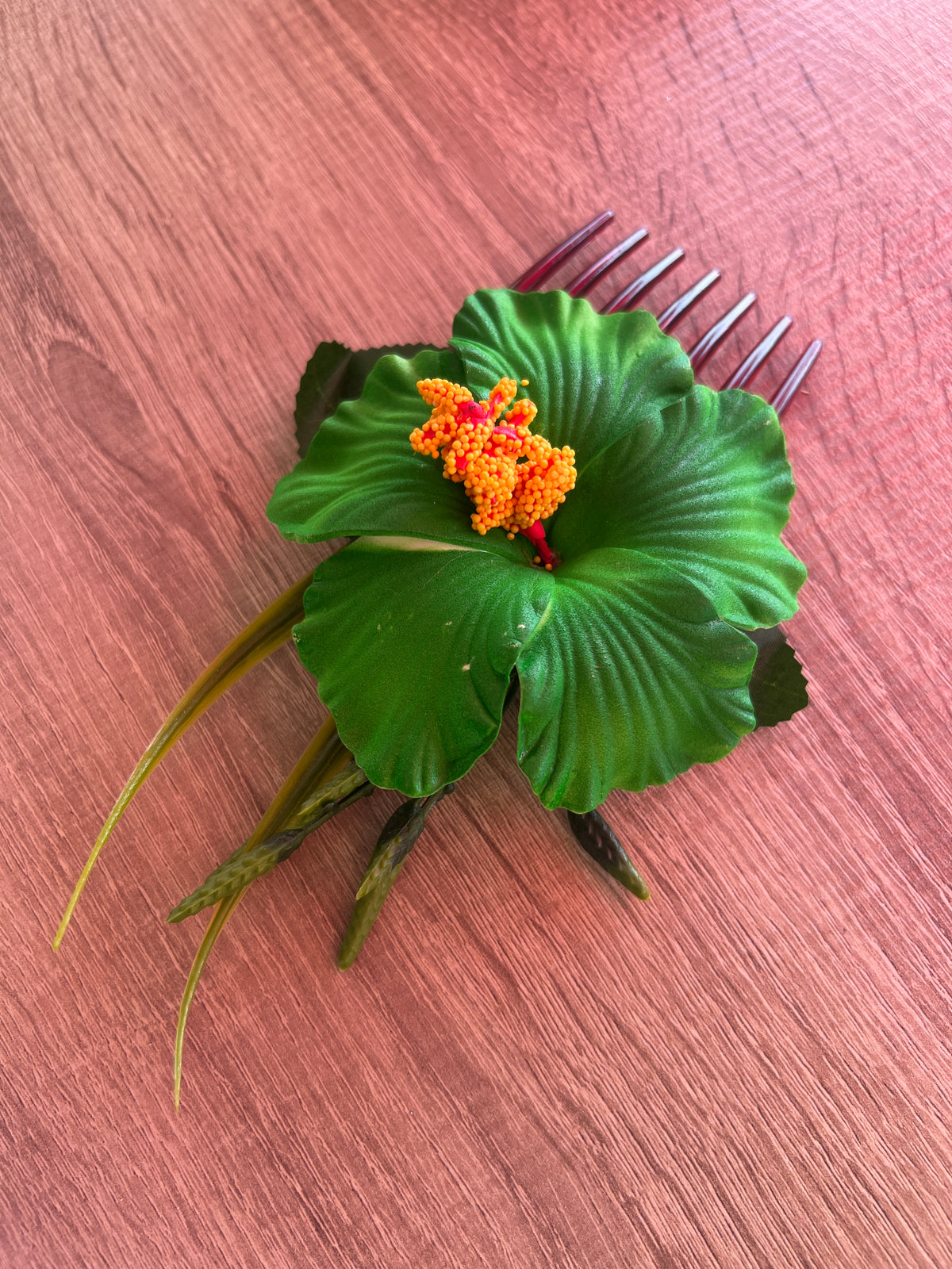 Green Hawaiian Hair Flower Comb