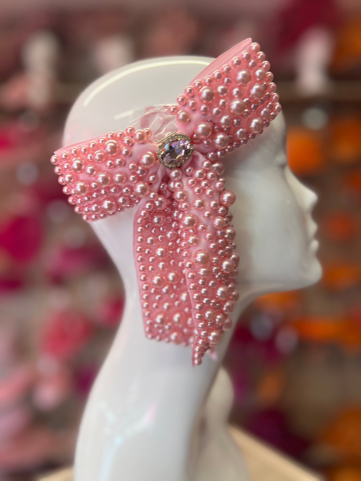 Baby Pink Pearl Bow Barrette Hair Clip