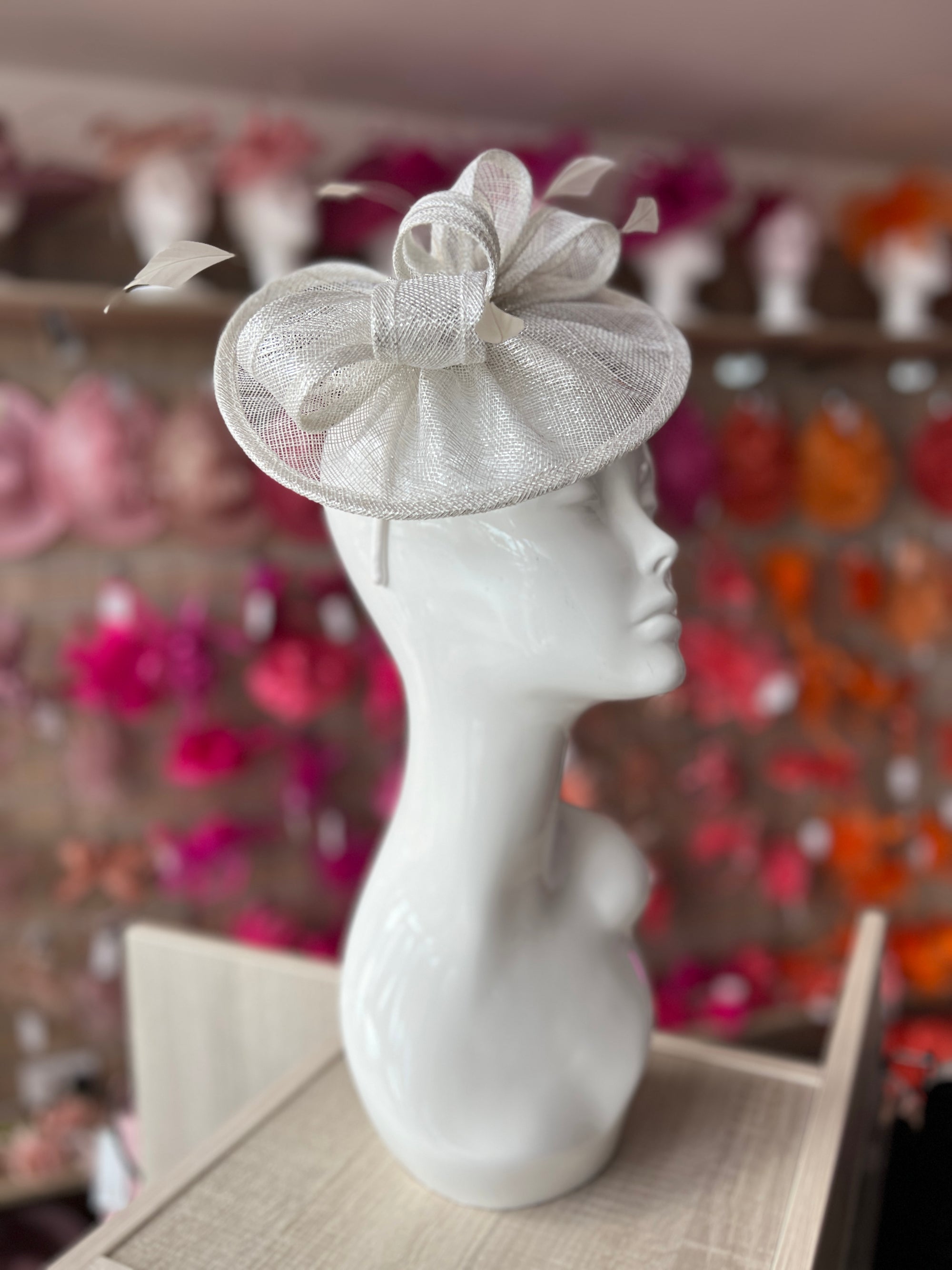 Metallic White Curved Disc Fascinator