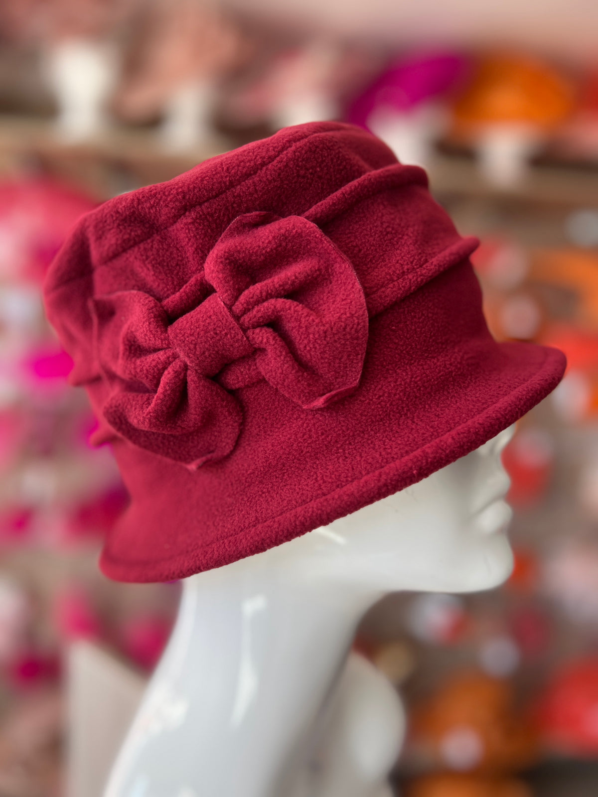 Burgundy Winter Cloche Beanie Hat With Bow Detail