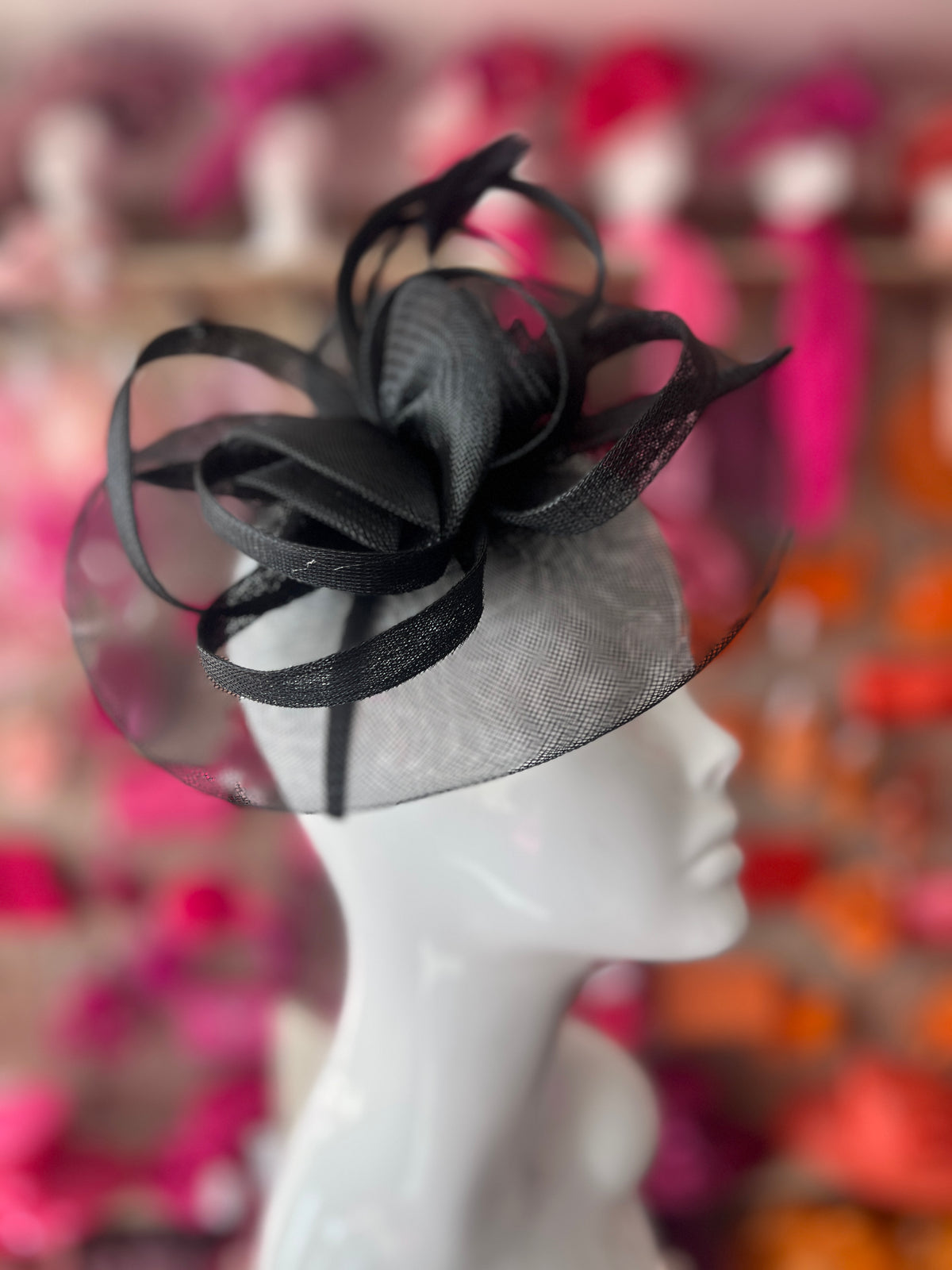 Black Crinoline Saucer Fascinator With Loops &amp; Feathers
