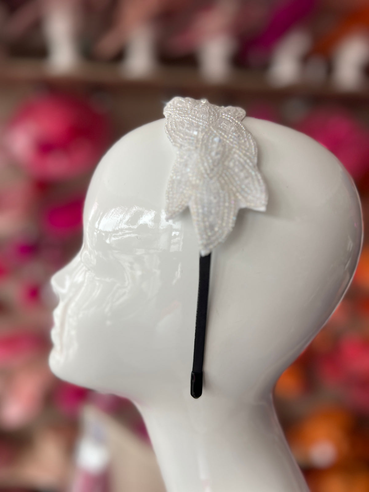 Vintage 1920's Leaf Beaded Headband - White