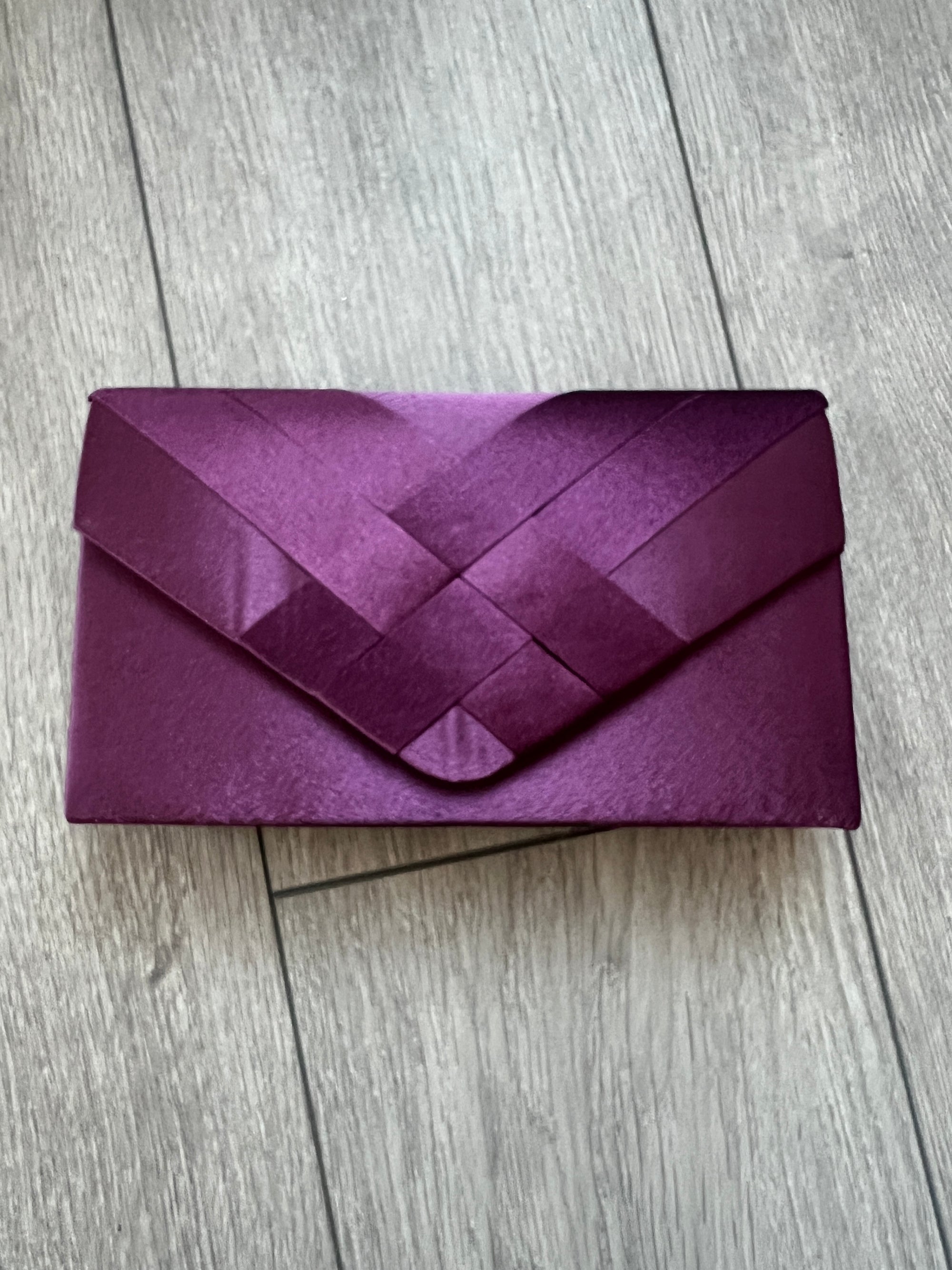 Purple Satin Pleated Envelope Clutch Bag