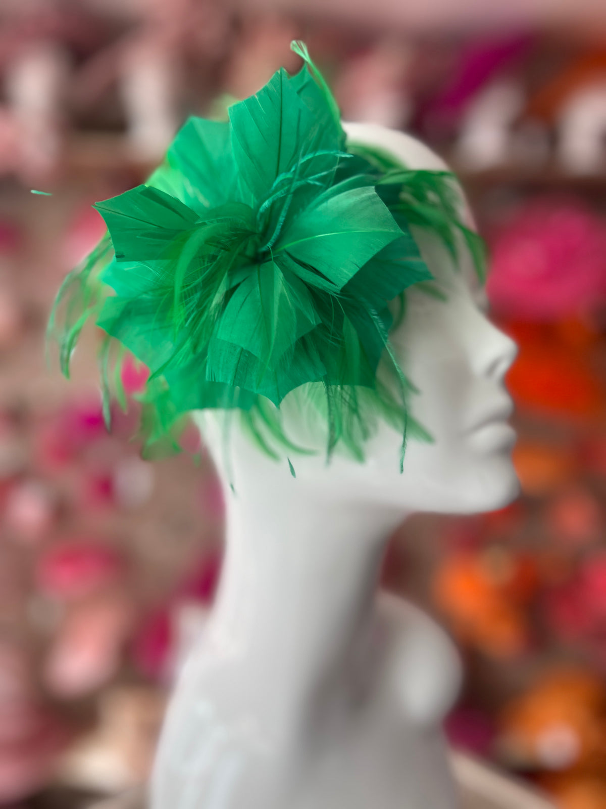 Wispy Feather Emerald Green Fascinator on Hair Clip