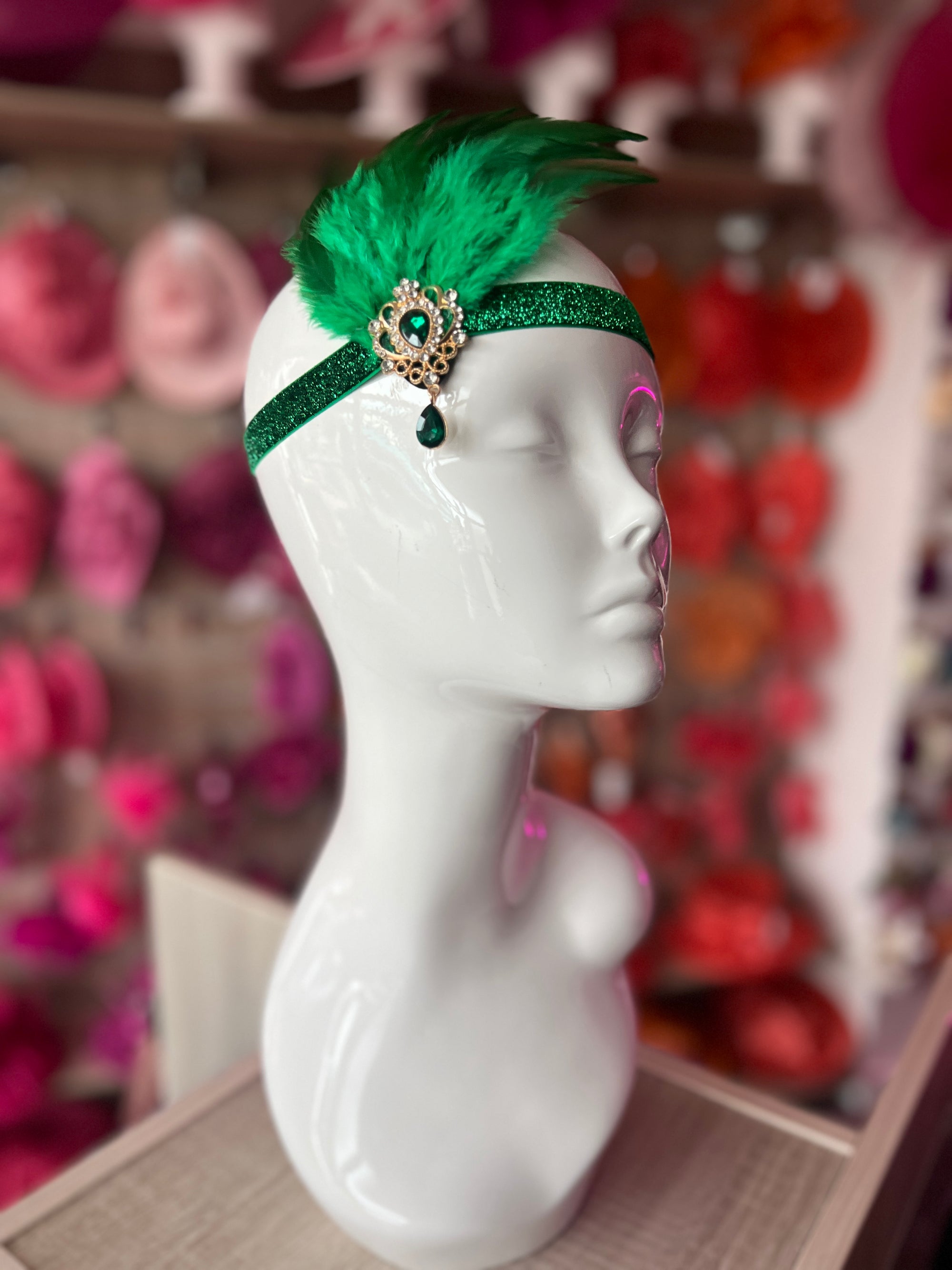 Vintage 1920s Headband Flapper Headpiece - Emerald Green