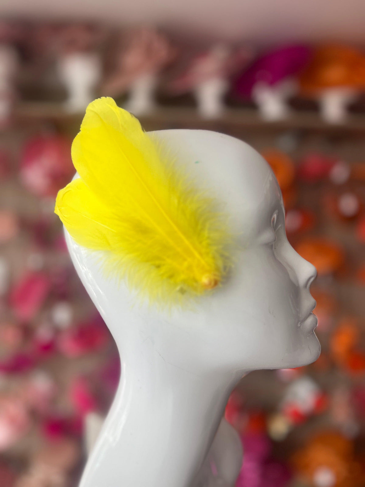 Yellow Fascinator Hair Clip With Feathers &amp; Pearl
