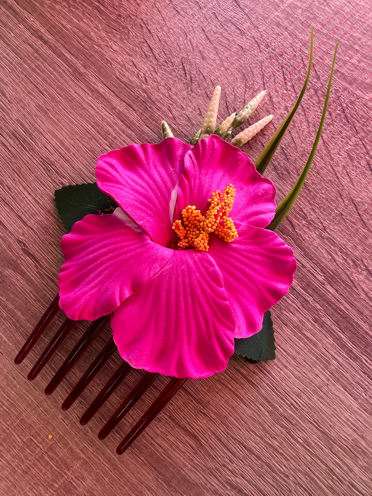 Fuchsia Hawaiian Hair Flower Comb