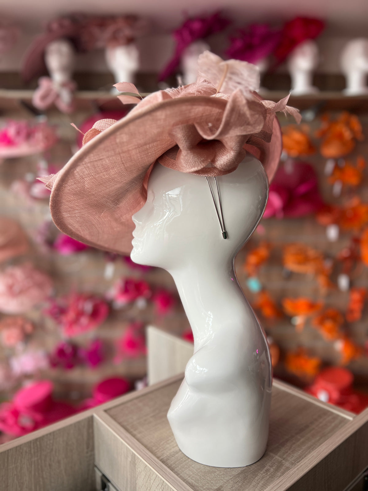 Deluxe Large Blush Hatinator with Split Brim &amp; Feathers (Copy)