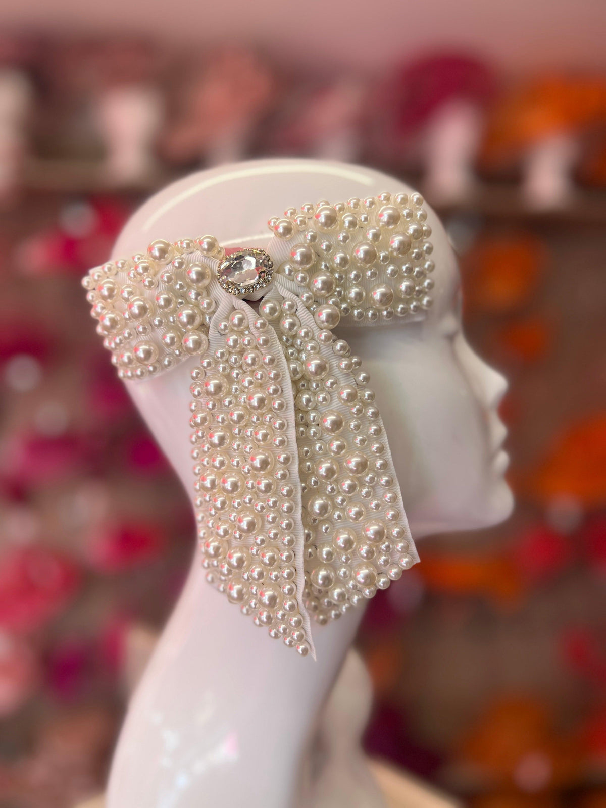 Ivory Pearl Bow Barrette Hair Clip