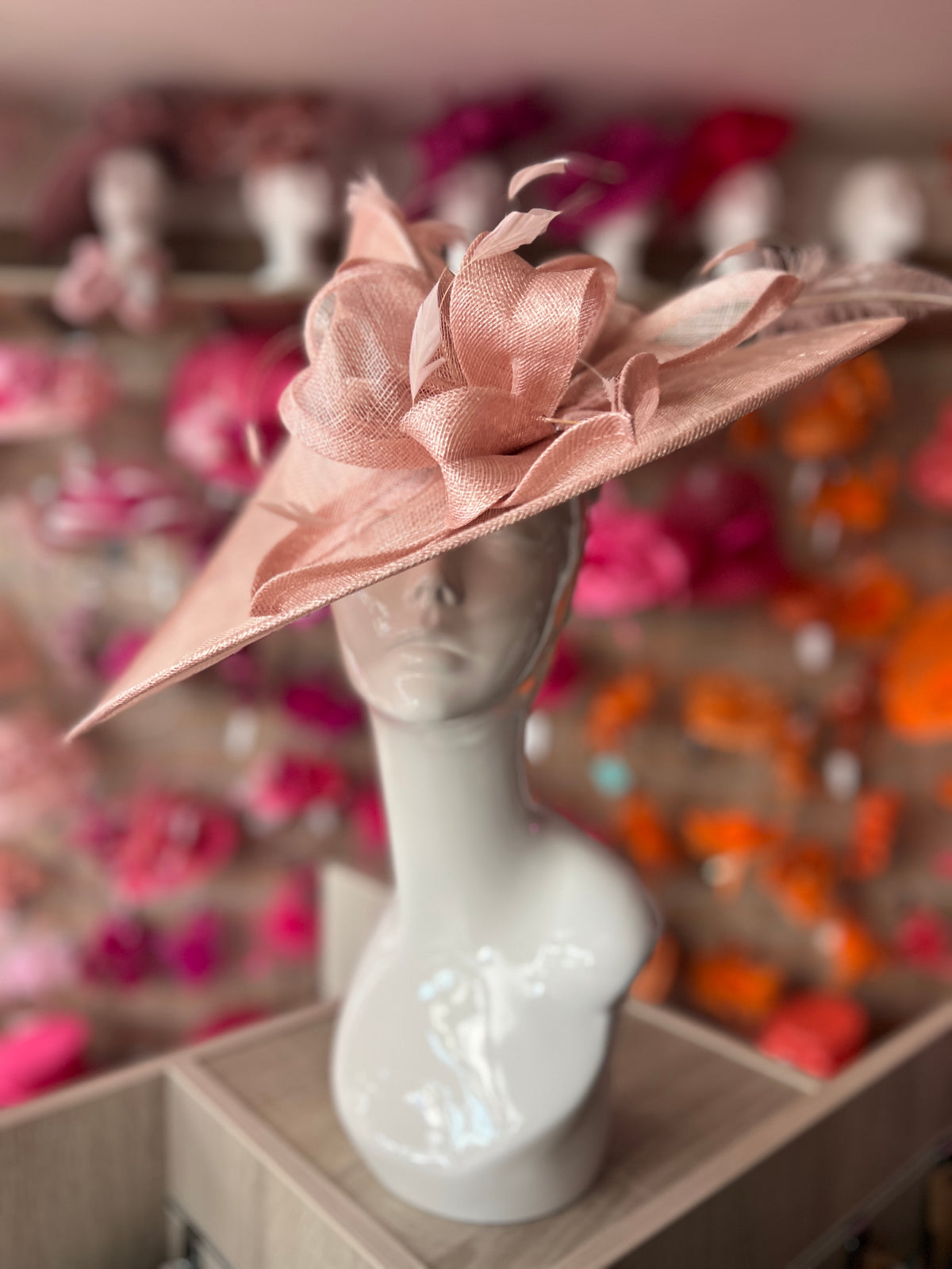 Deluxe Large Blush Hatinator with Split Brim &amp; Feathers (Copy)