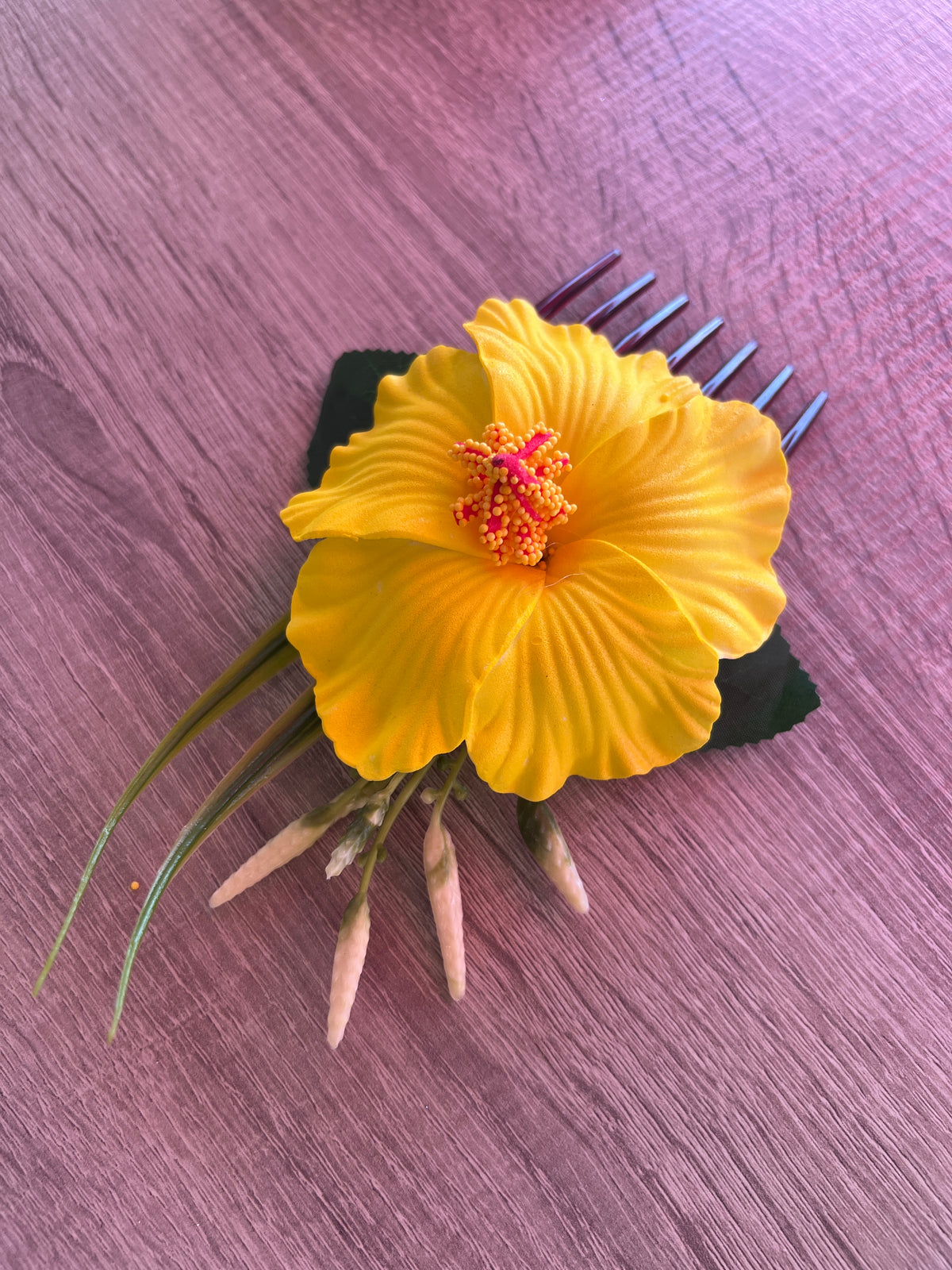 Yellow Hawaiian Hair Flower Comb