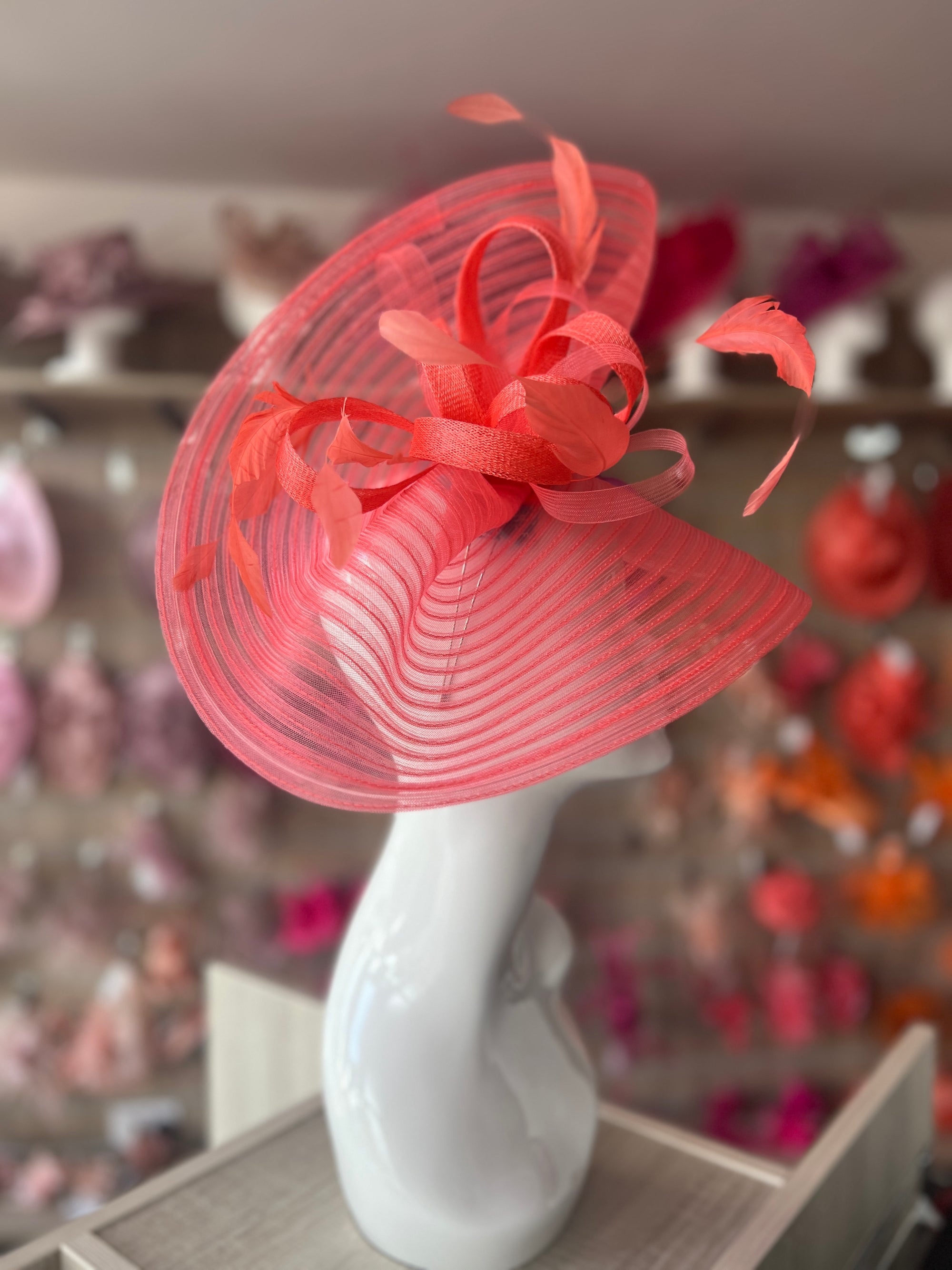 Coral Crinoline Hatinator with Loops & Feathers