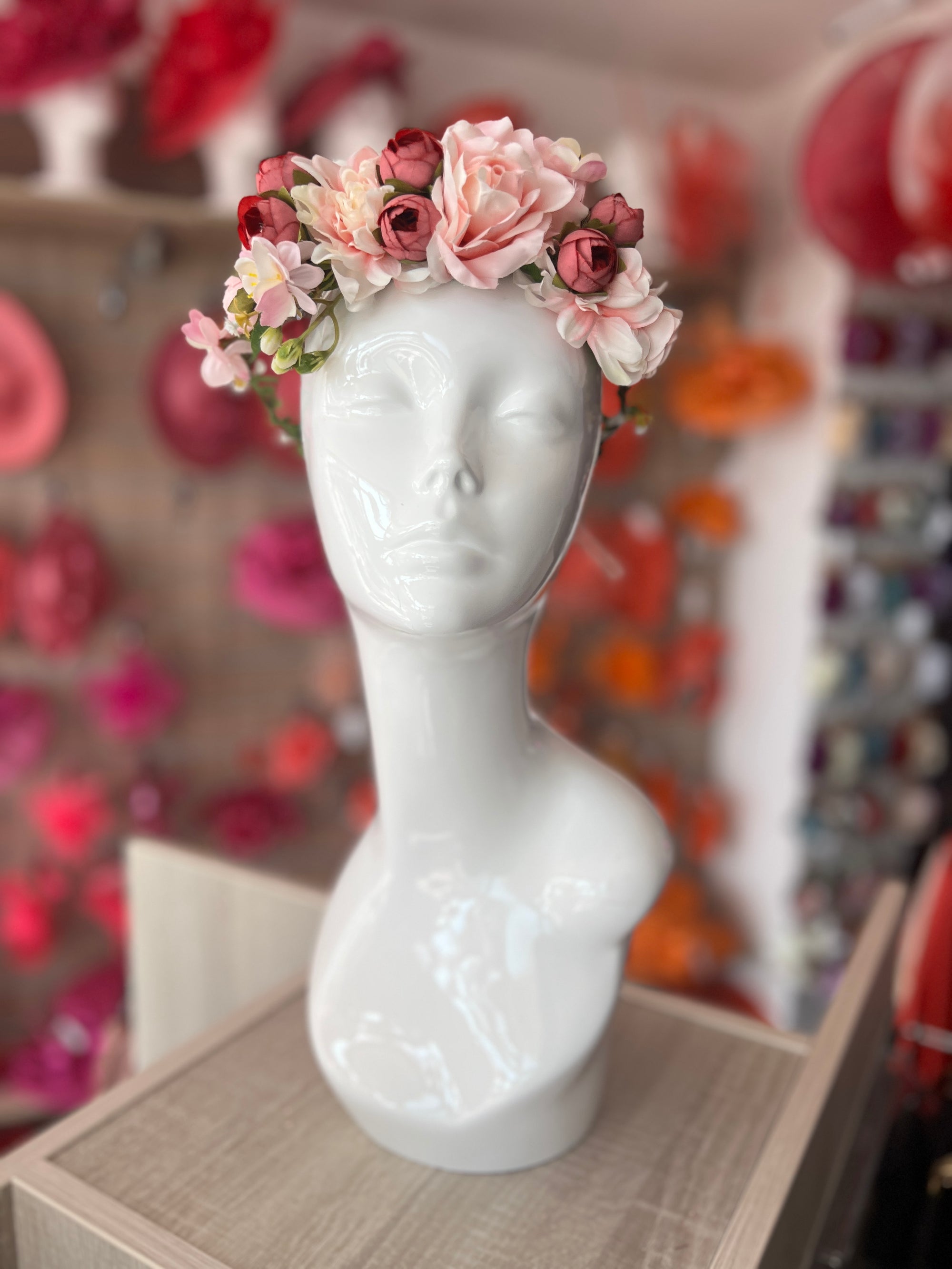 Pink Vintage Rose Flower Crown Hair Garland