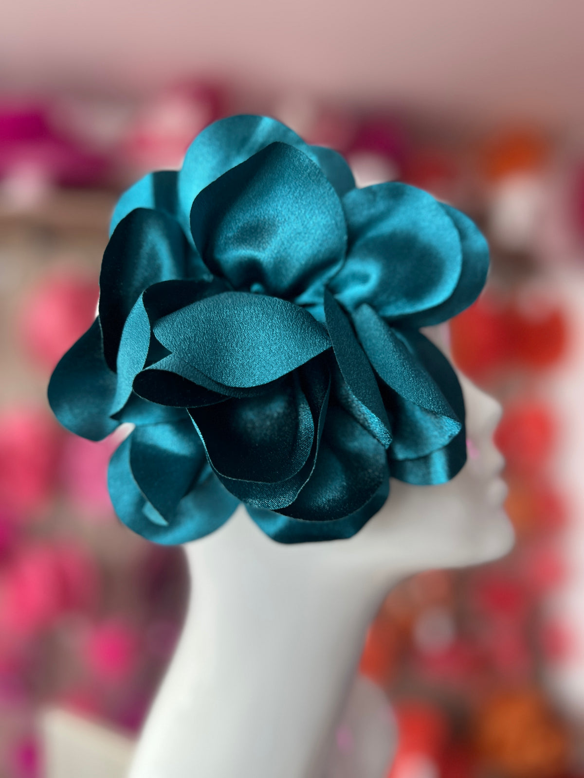 Teal Large Satin Rose Flower Fascinator