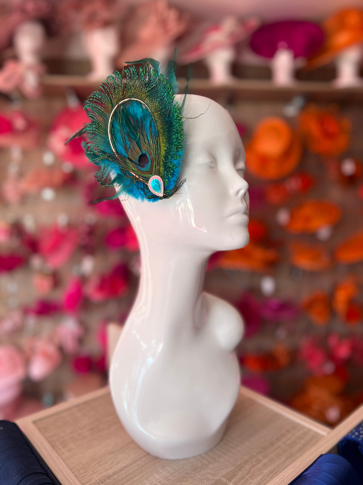 Vintage Blue Peacock Feather Fascinator on Hair Clip