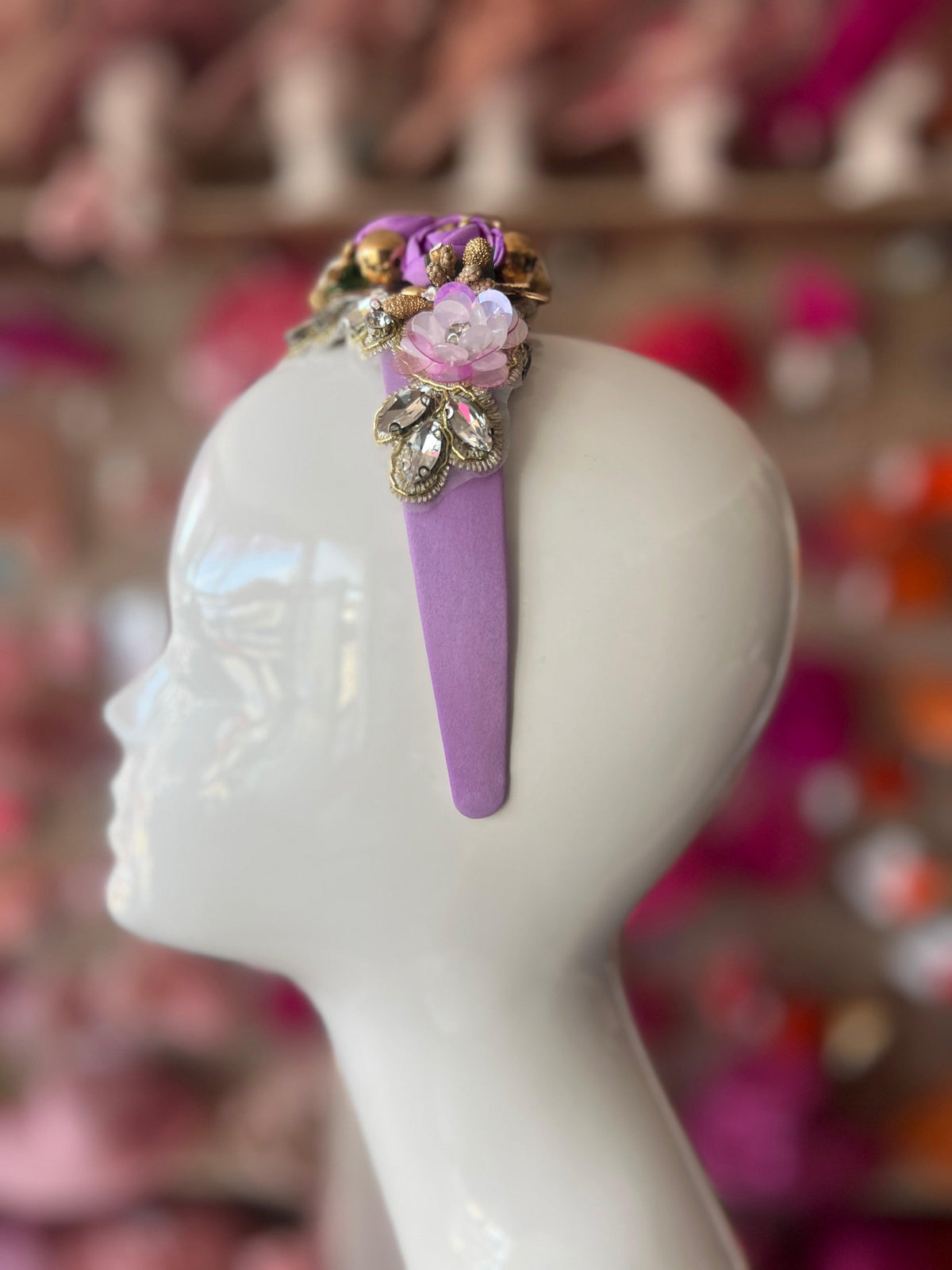 Lilac Flower Headband With Pearls &amp; Diamantes