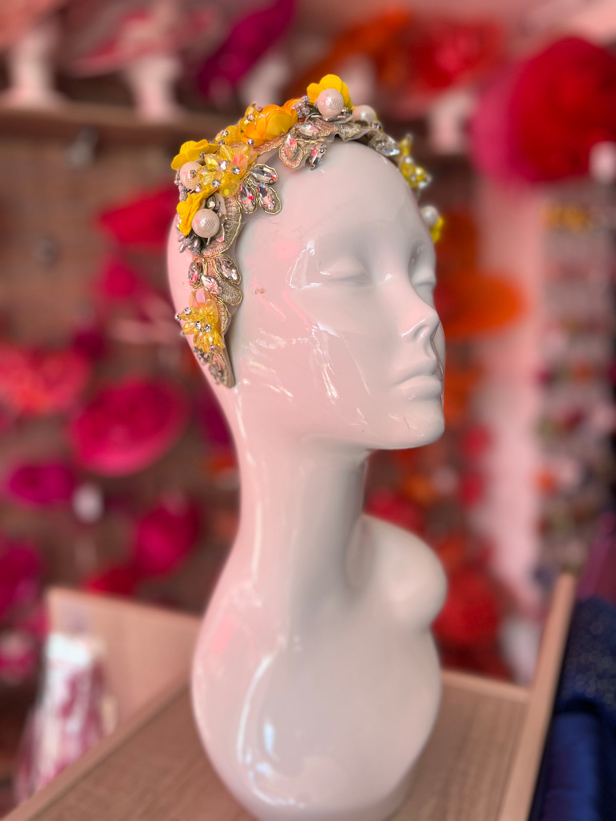 Yellow Flower Headband With Pearls &amp; Diamantes