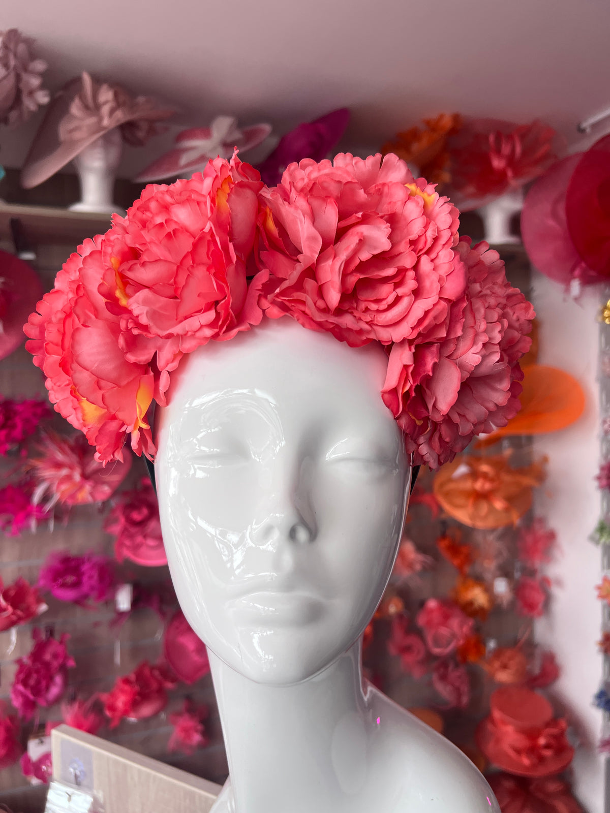 Bright Pink Peony flower Crown Headband