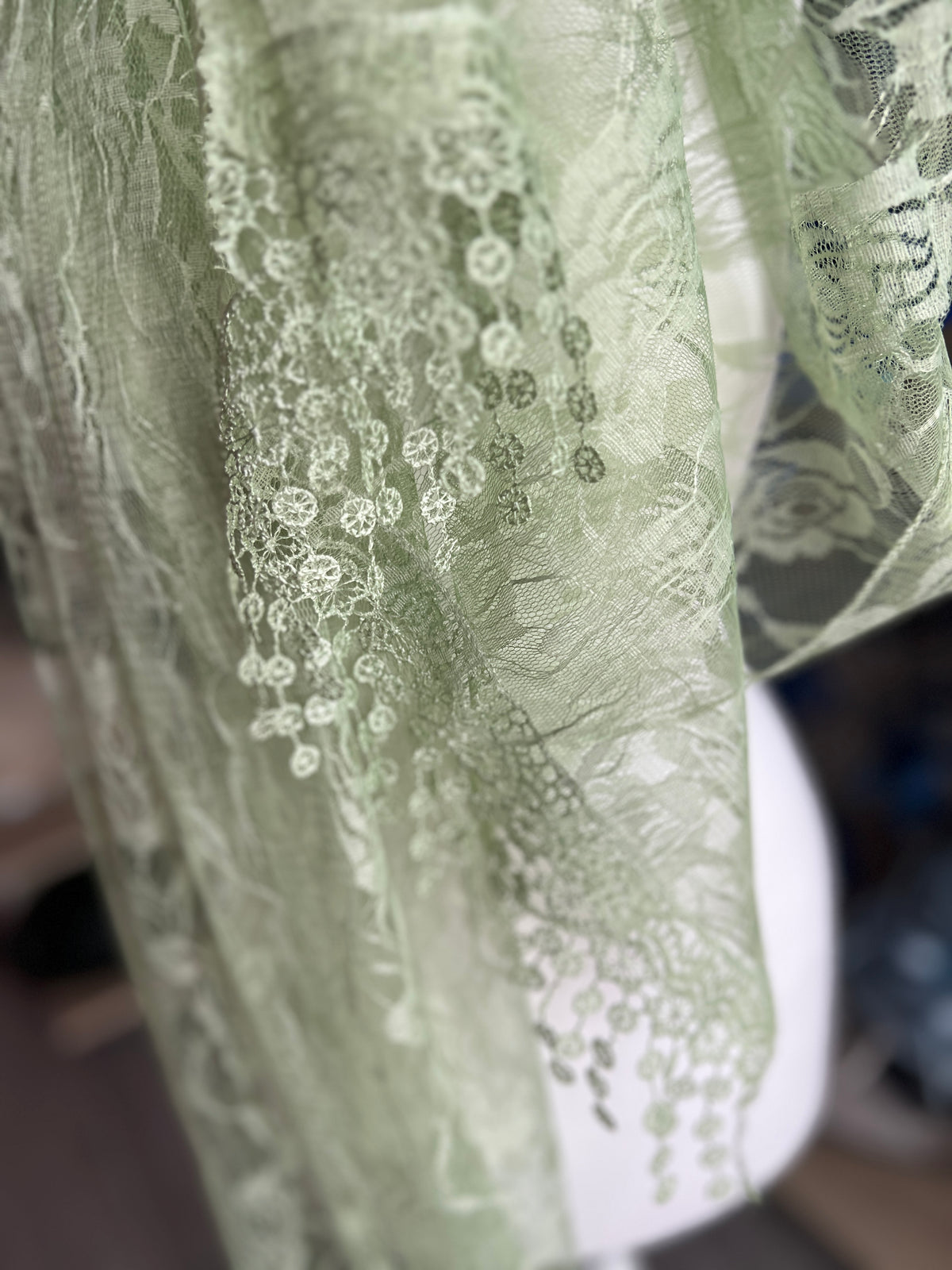 Sage Green Floral Lace Scarf