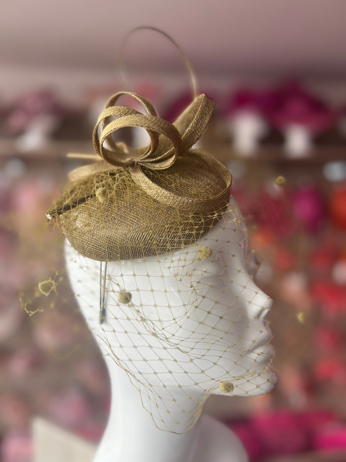 Antique Bronze Pillbox Hat with Veil &amp; Curled Quill-Fascinators Direct