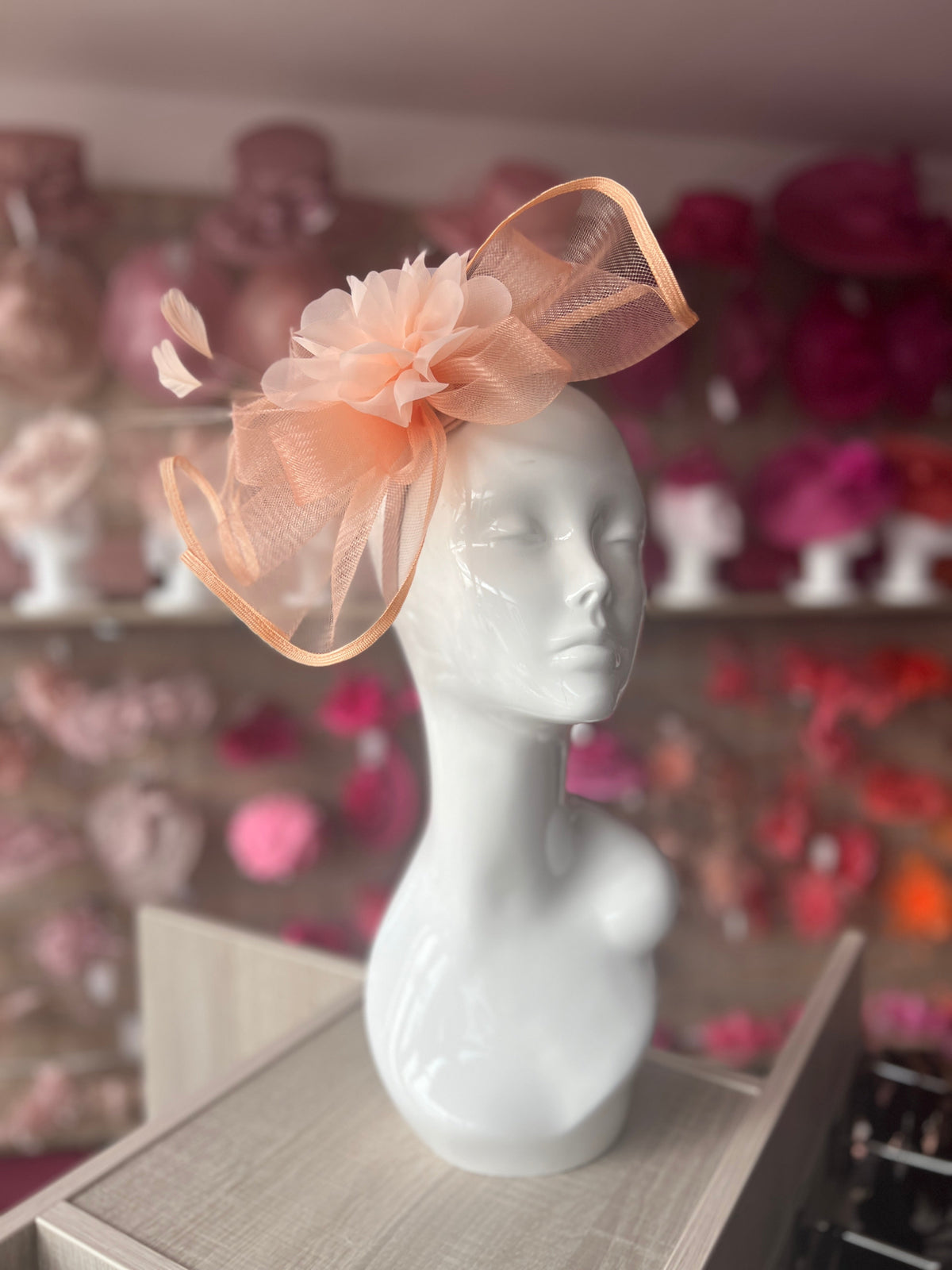 Apricot Fascinator Fluted Crinoline &amp; Flower-Fascinators Direct